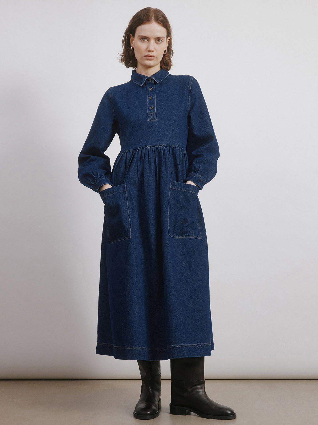 undefined Denim Placket Midi Dress