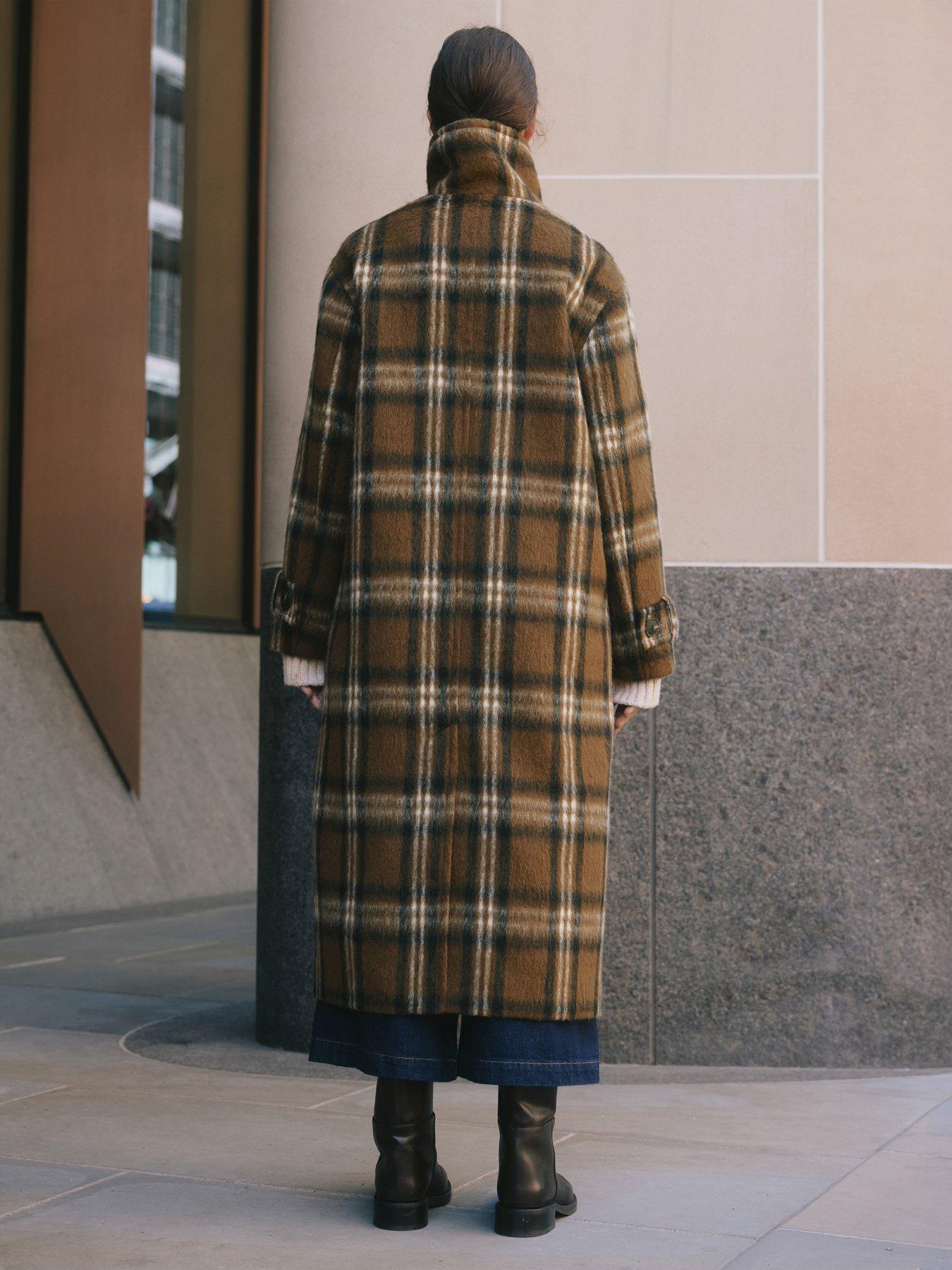 image of albaray-check-funnel-neck-coat-brown