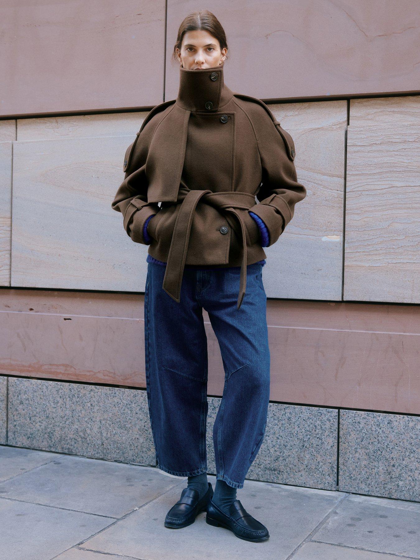 Albaray Short Funnel Neck Jacket - Brown
