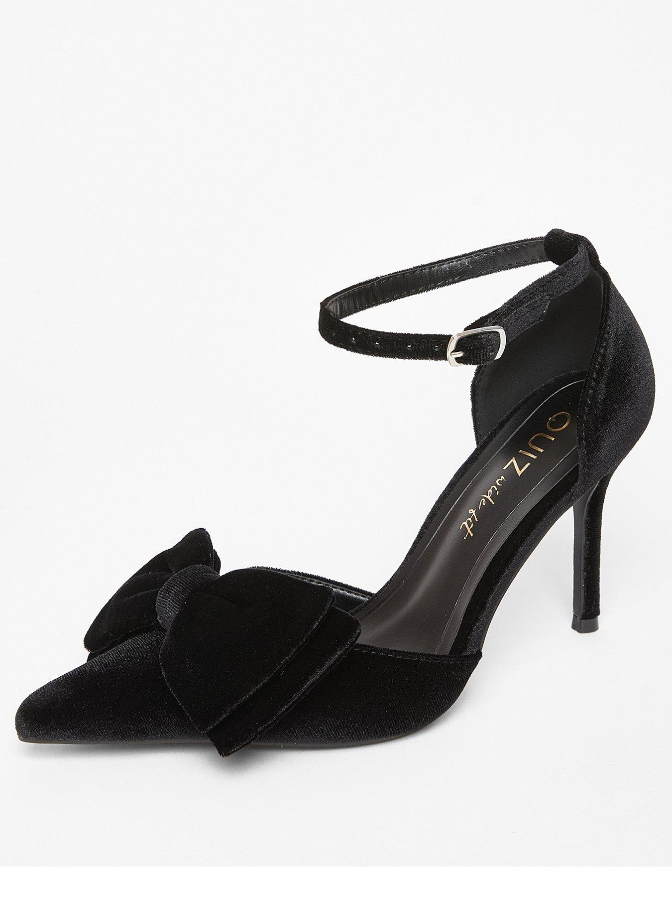  image of quiz-wide-fit-black-velvet-bow-court-heels