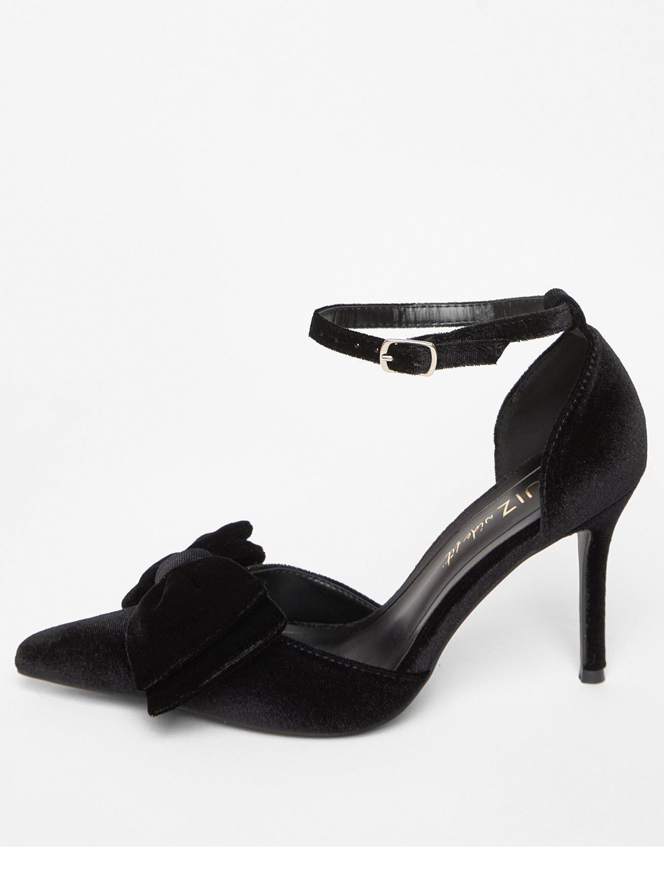  image of quiz-wide-fit-black-velvet-bow-court-heels