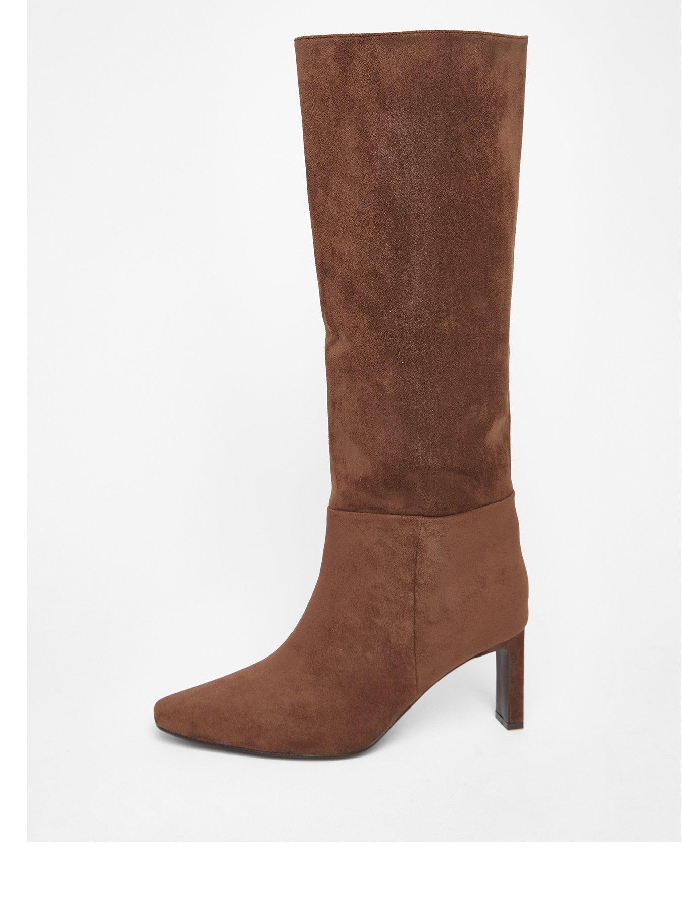 Image 1 of 5 of Quiz Wide Fit Brown Knee High Boots