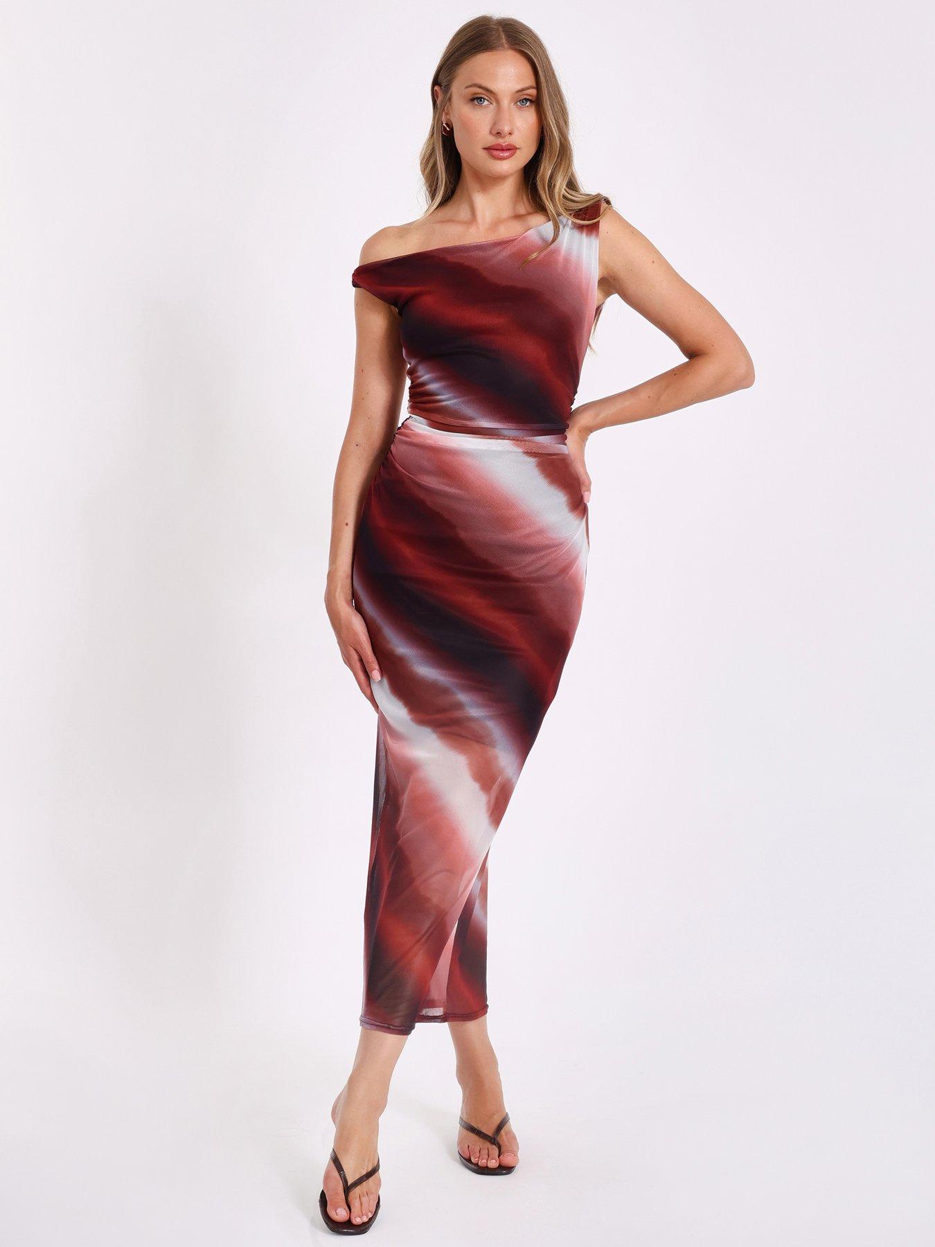 undefined Brown Mesh Ombre Midaxi Dress