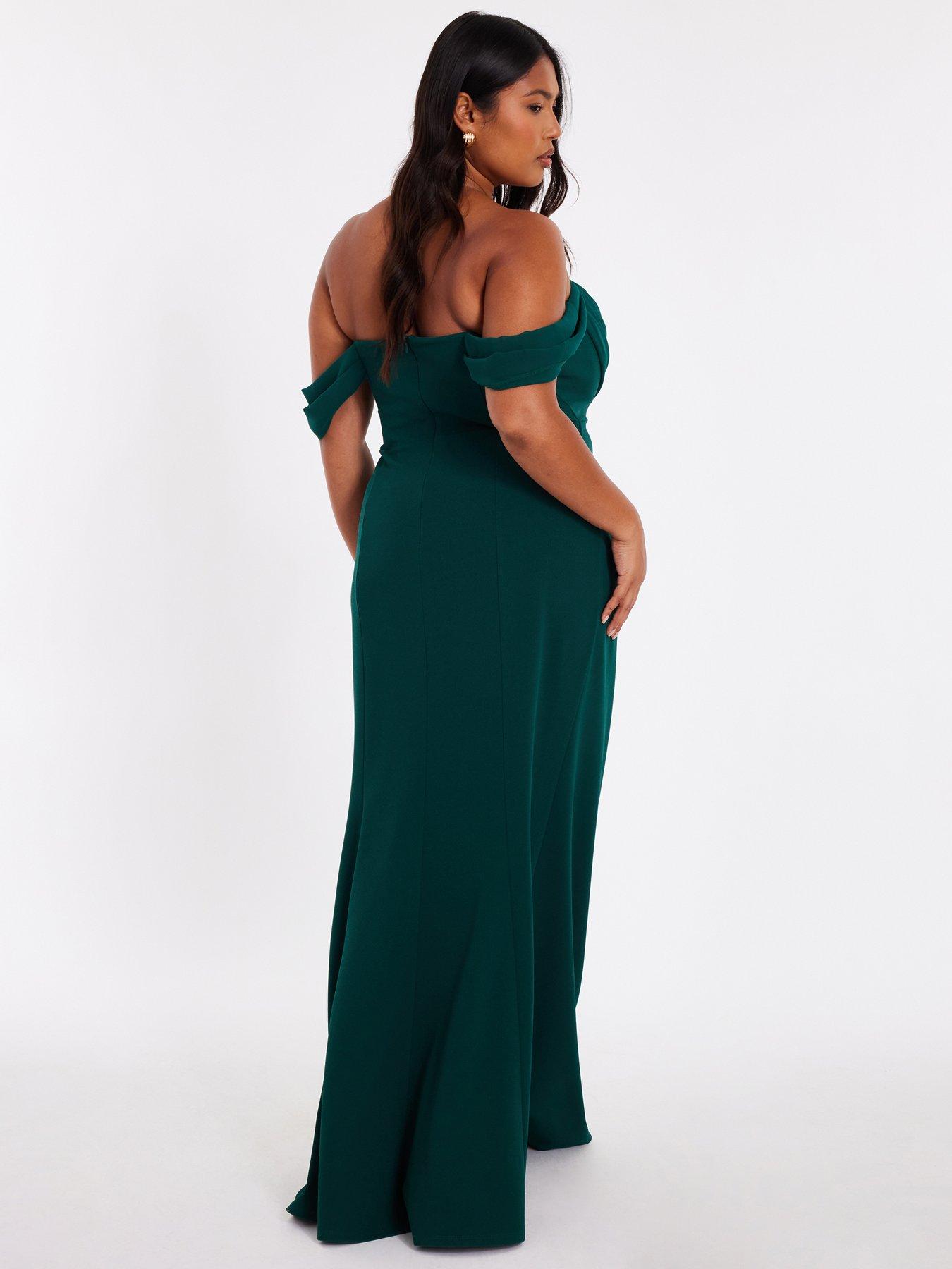 Image 2 of 6 of Quiz Curve Bottle Green Bardot Maxi Dress