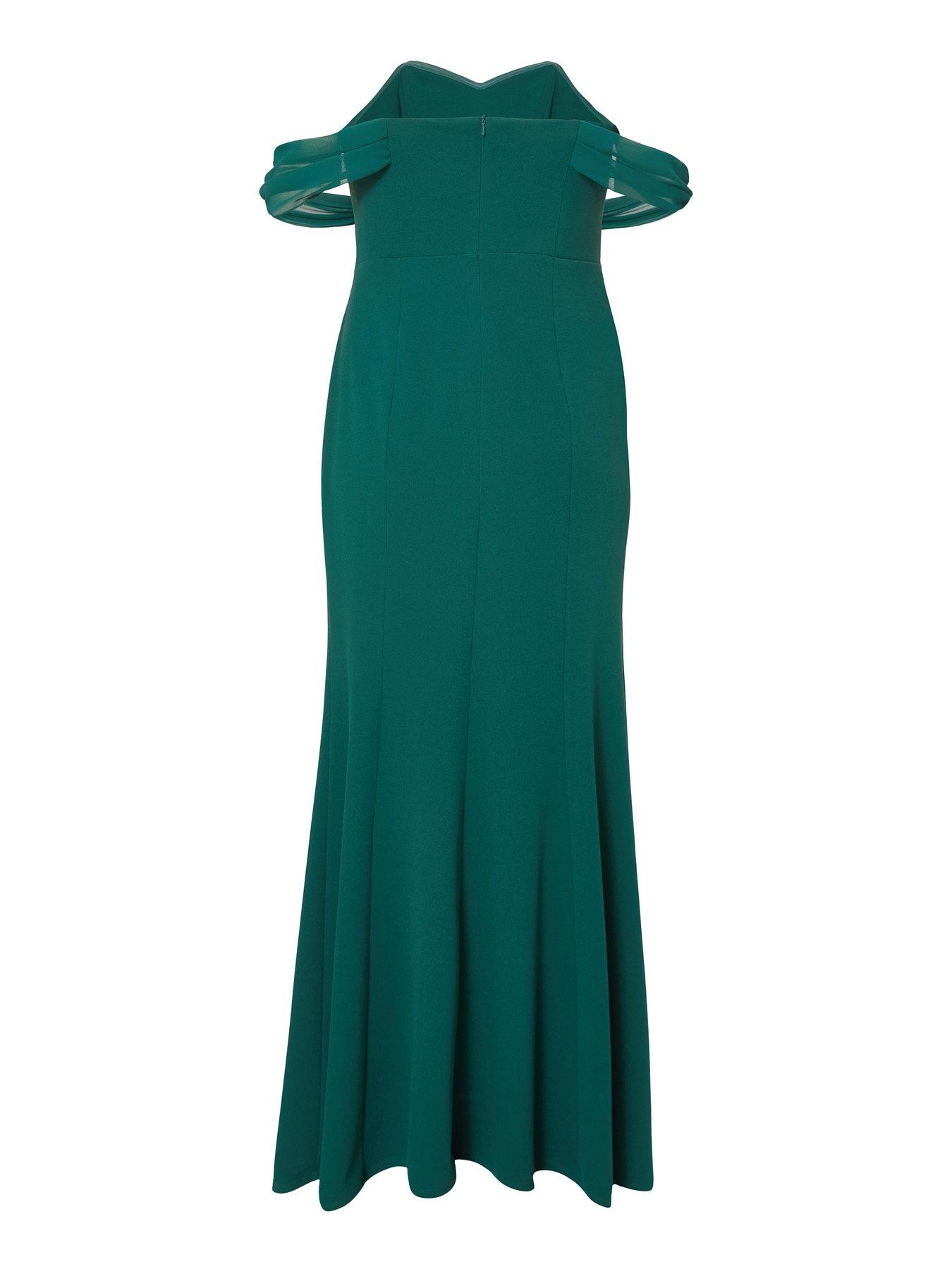 Image 4 of 6 of Quiz Curve Bottle Green Bardot Maxi Dress