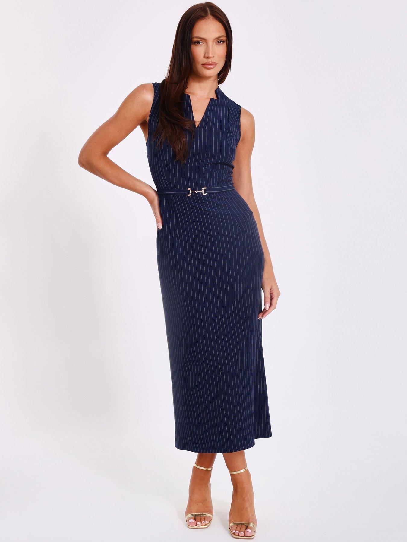  image of quiz-navy-pinstripe-midi-dress