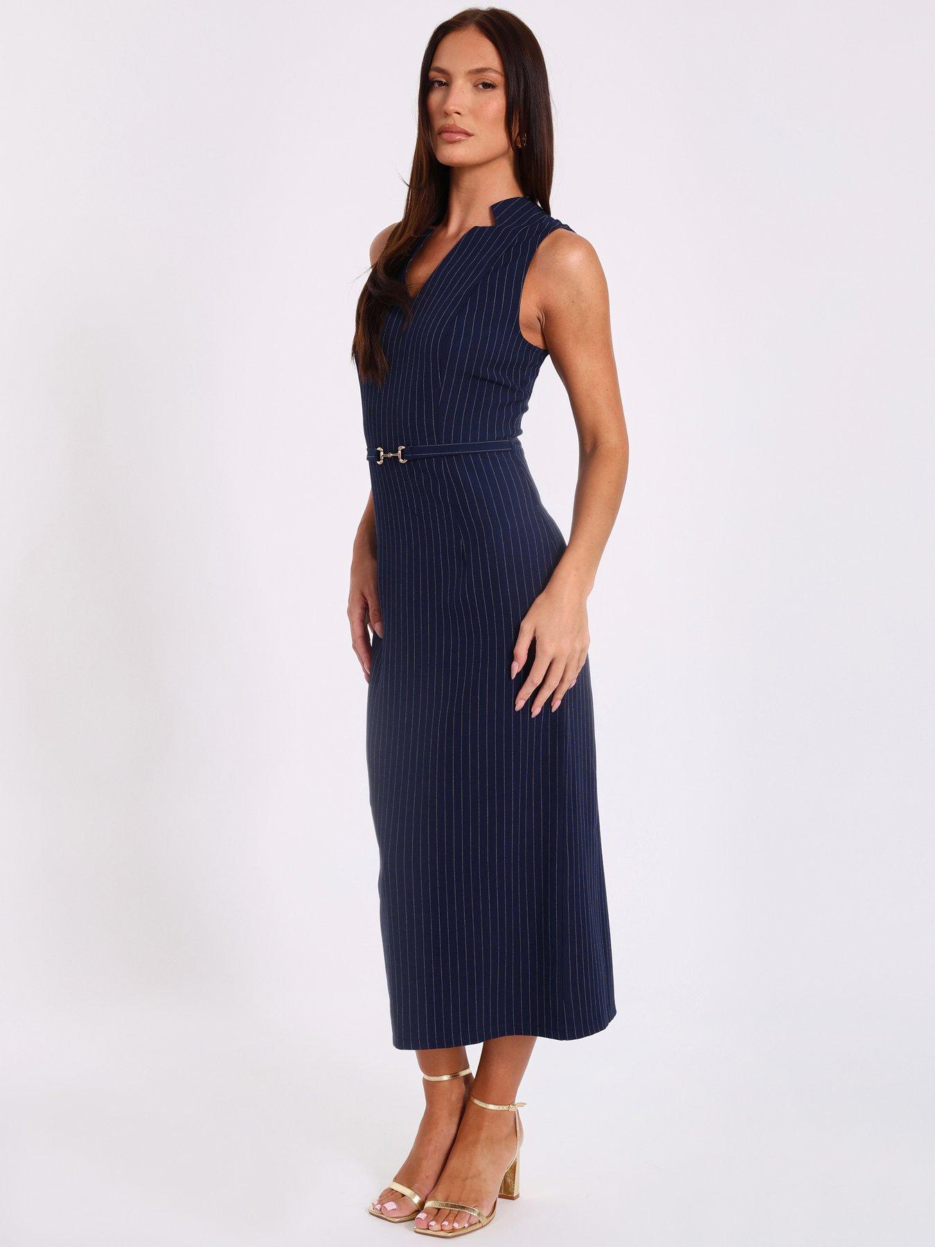  image of quiz-navy-pinstripe-midi-dress