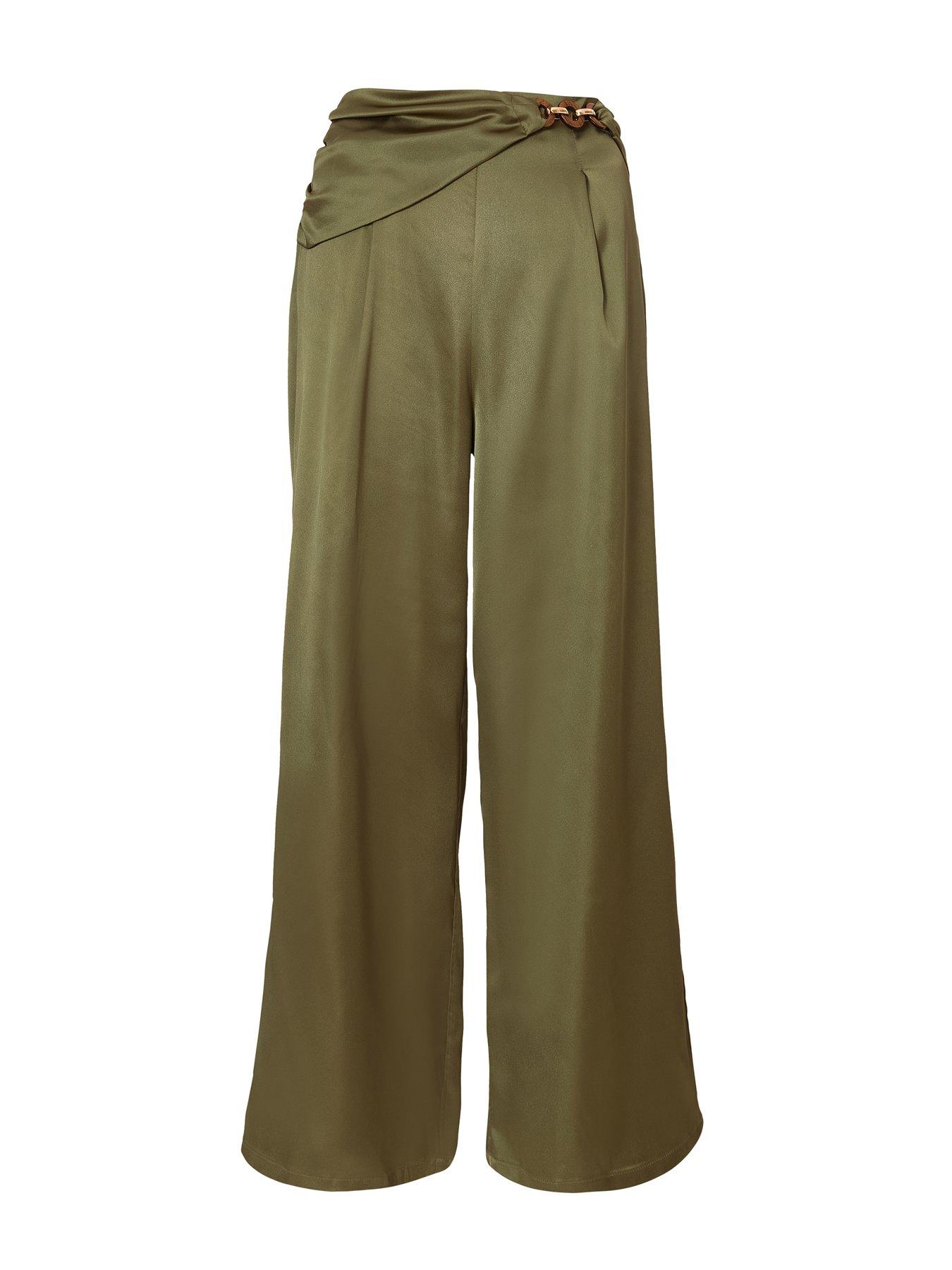 Image 4 of 6 of Quiz Khaki Satin Palazzo Trousers