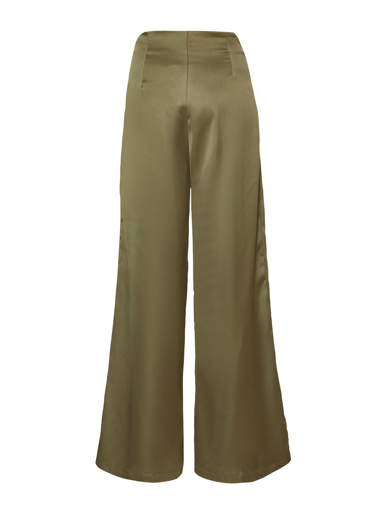Image 5 of 6 of Quiz Khaki Satin Palazzo Trousers