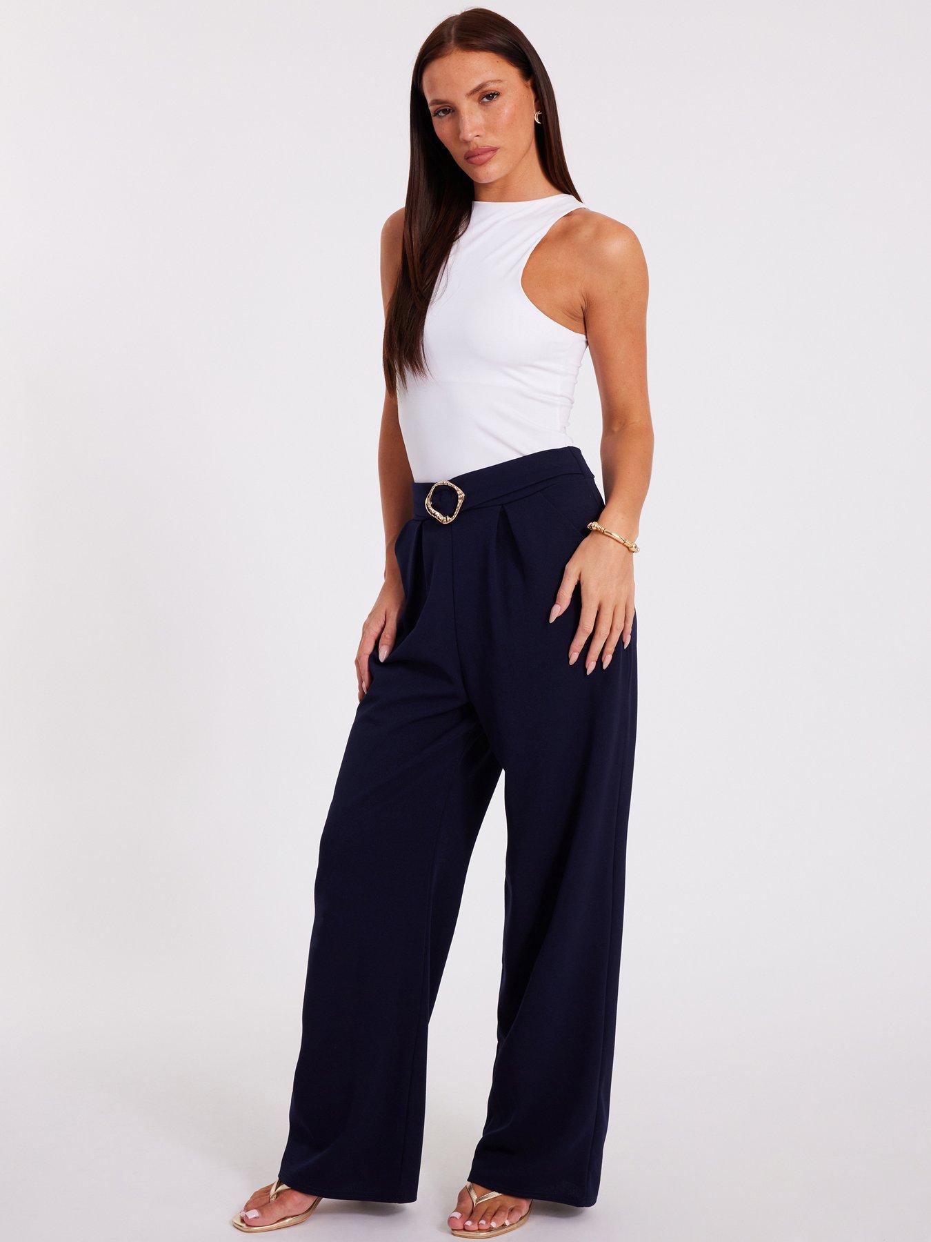 Image 3 of 6 of Quiz Navy Buckle Palazzo Trousers