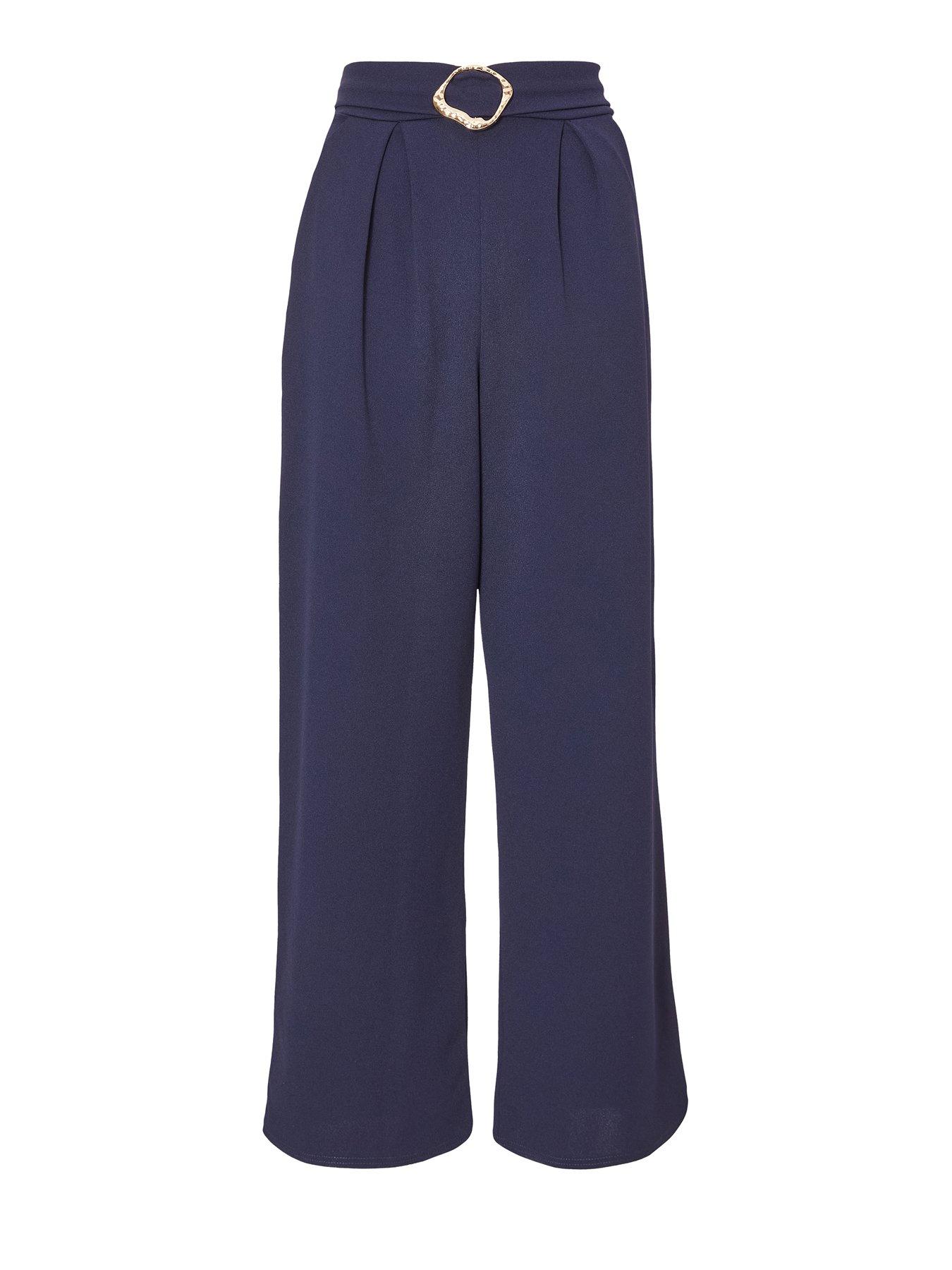 Image 4 of 6 of Quiz Navy Buckle Palazzo Trousers