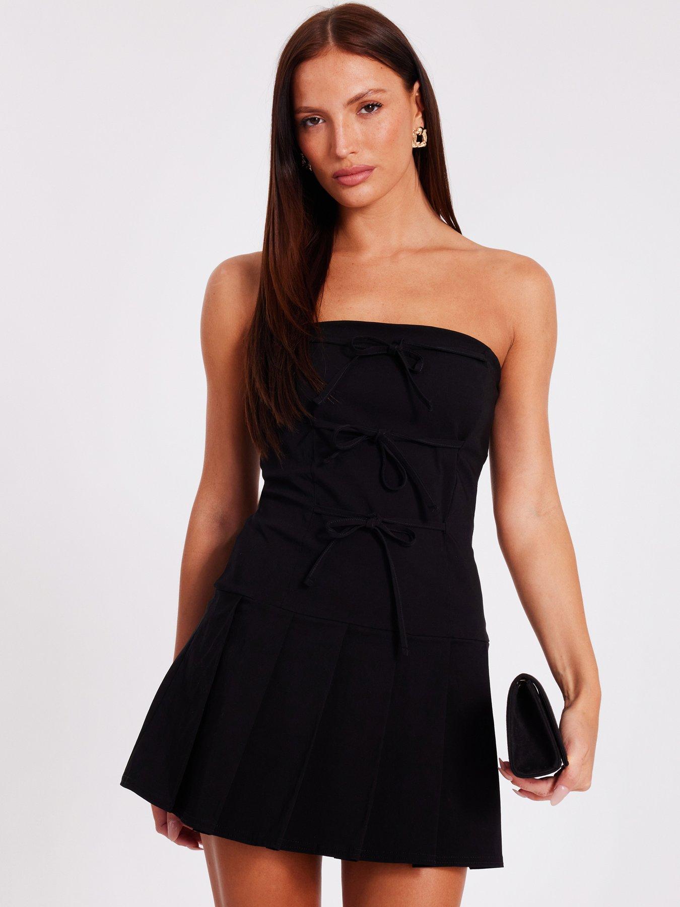 Quiz Black Tie Front Mini Dress | Littlewoods