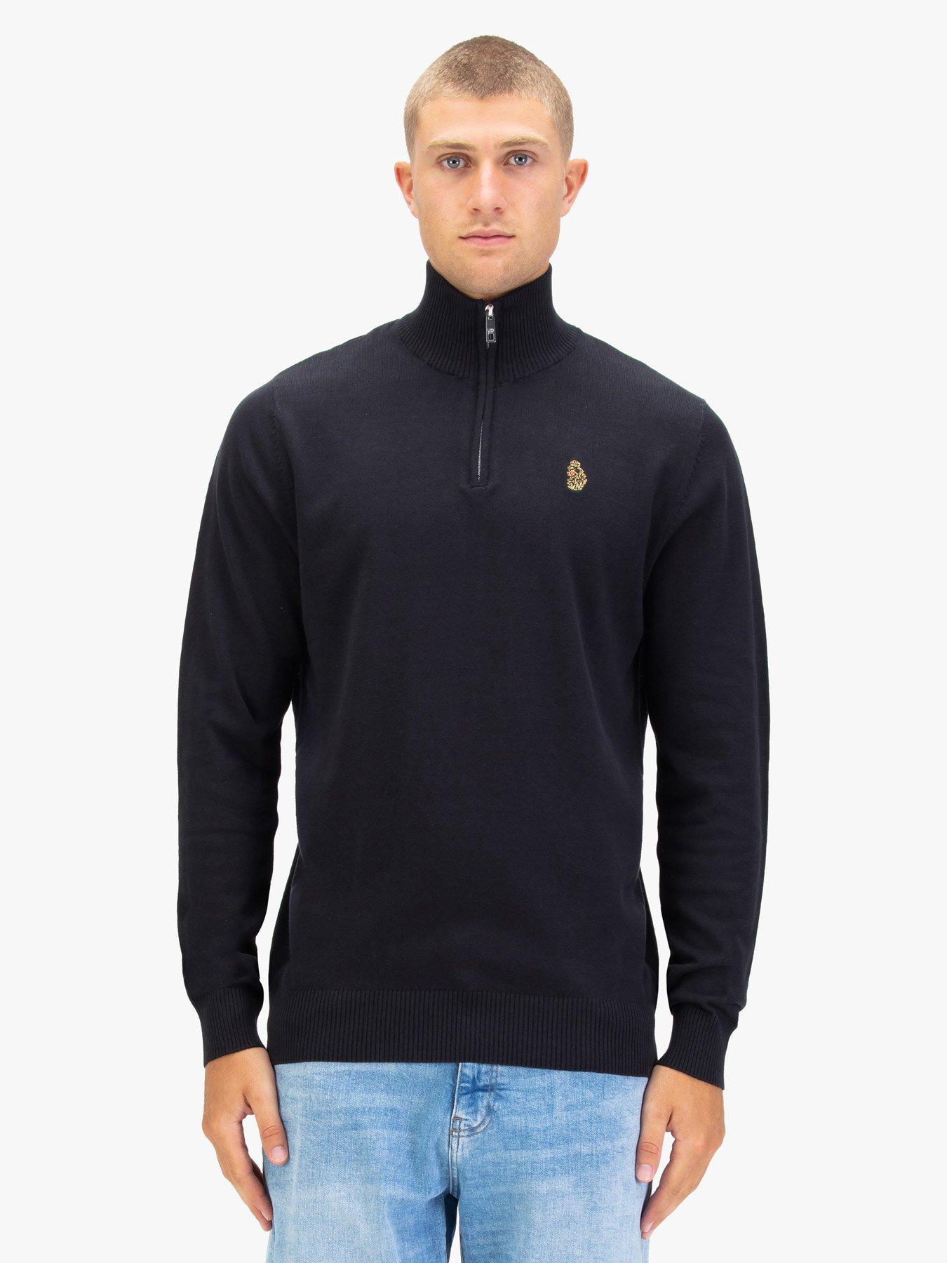  image of luke-1977-pretender-knitted-quarter-zip-black