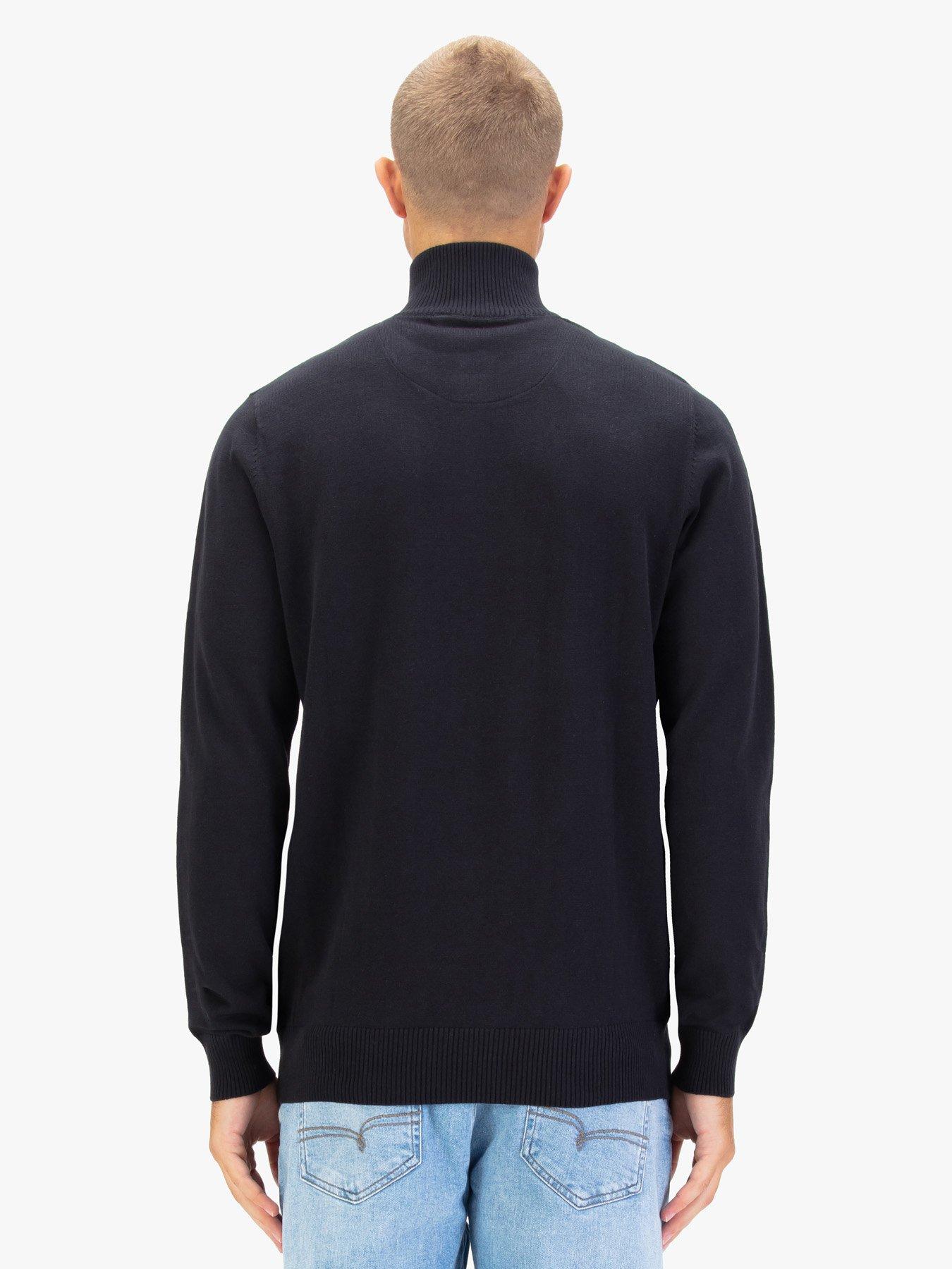  image of luke-1977-pretender-knitted-quarter-zip-black