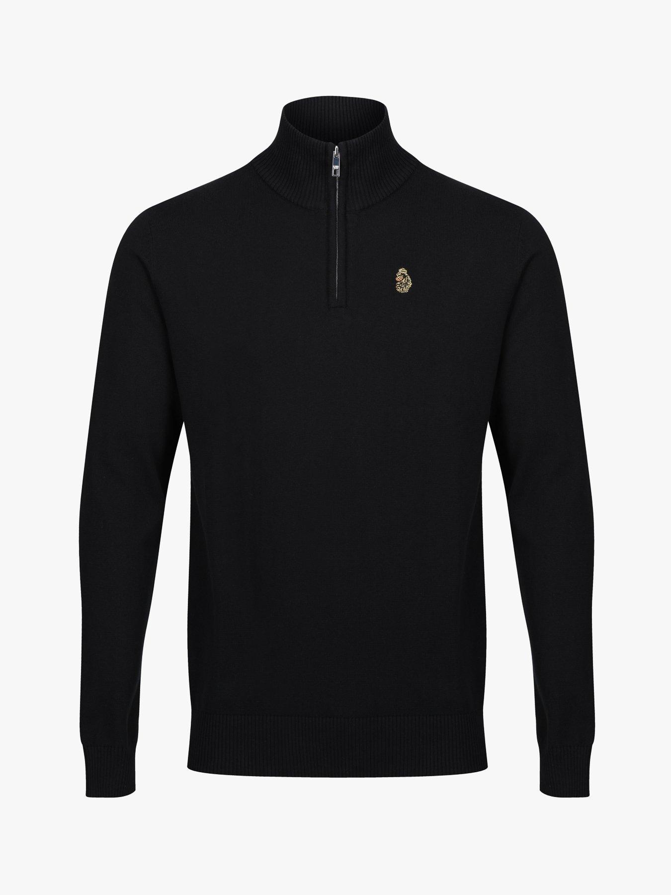  image of luke-1977-pretender-knitted-quarter-zip-black