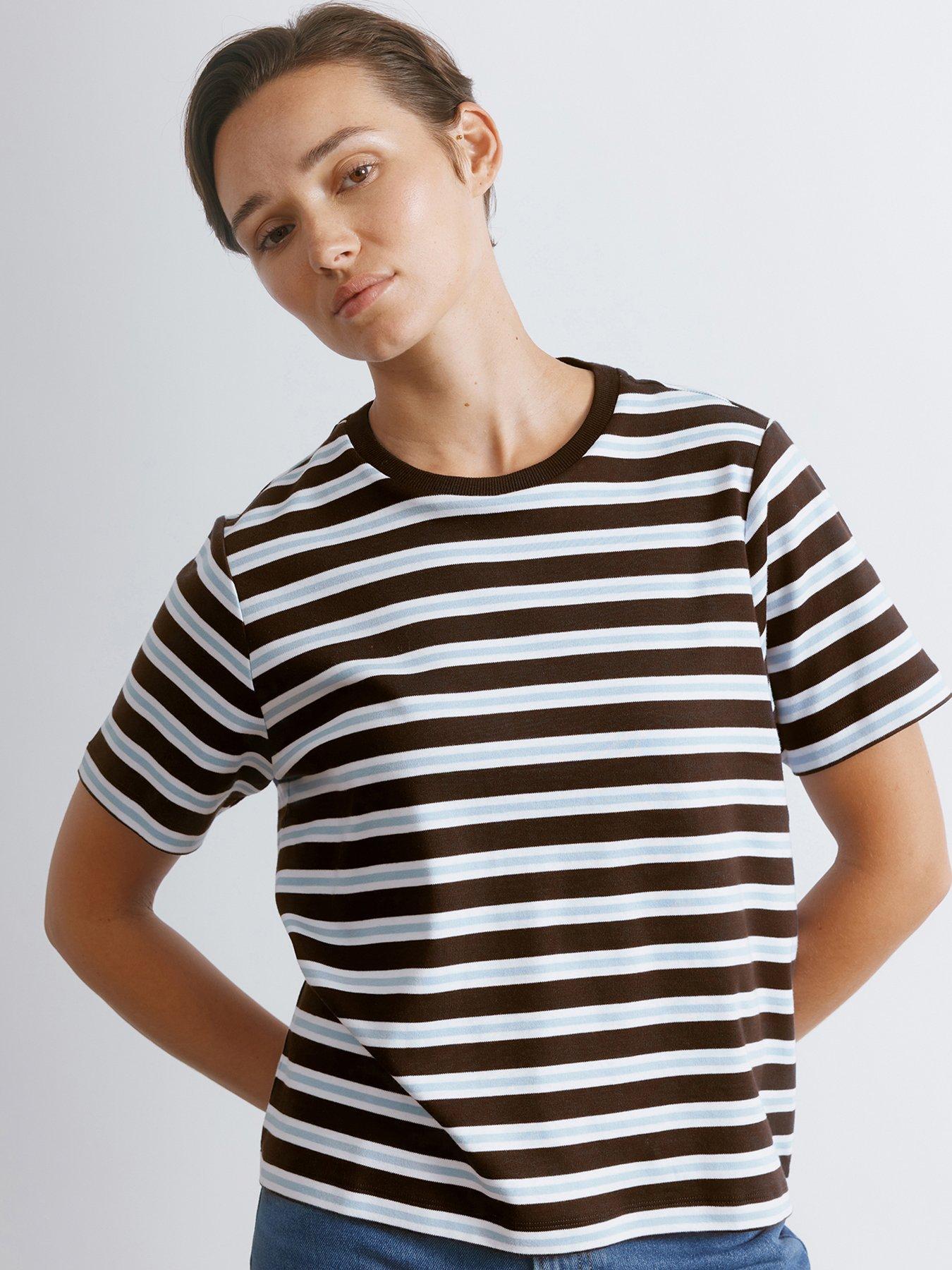 undefined Stripe T Shirt - White/Brown