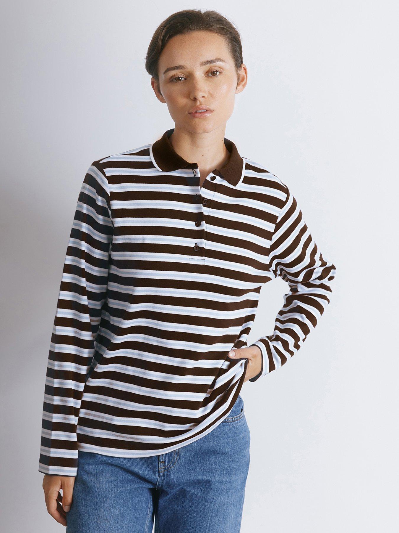 undefined Stripe Polo Top - Brown