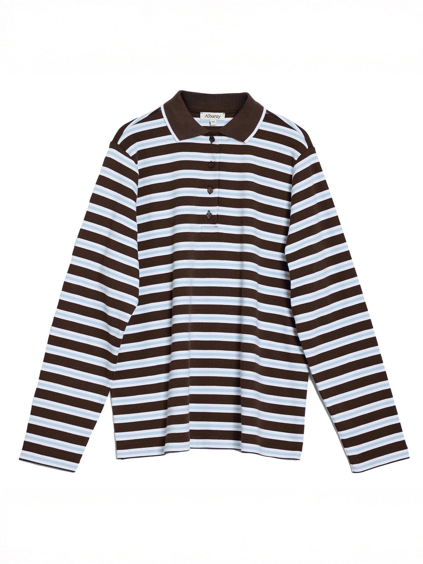 Image 4 of 4 of Albaray Stripe Polo Top - Brown