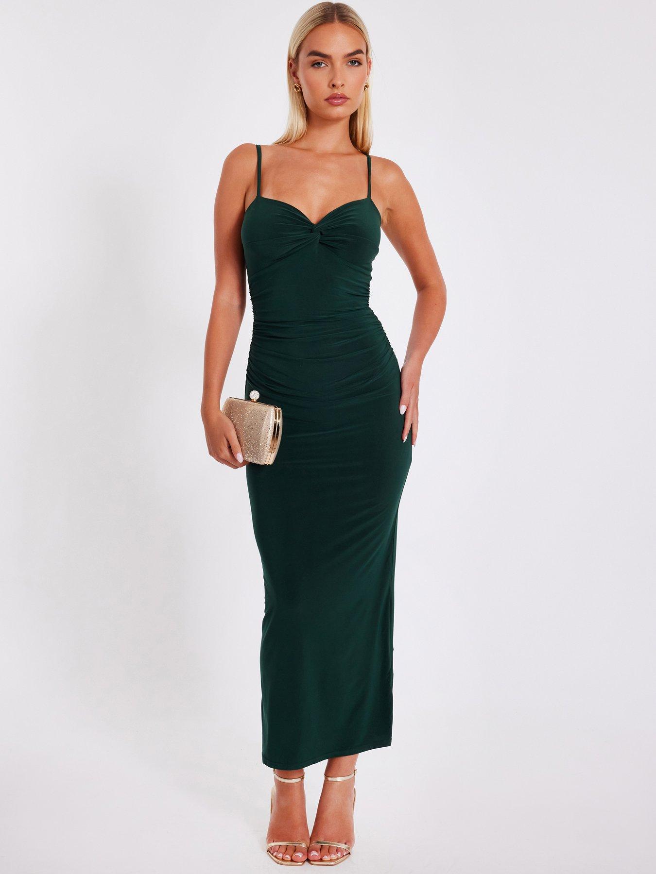 Quiz Bottle Green Knot Detail Midaxi Dress