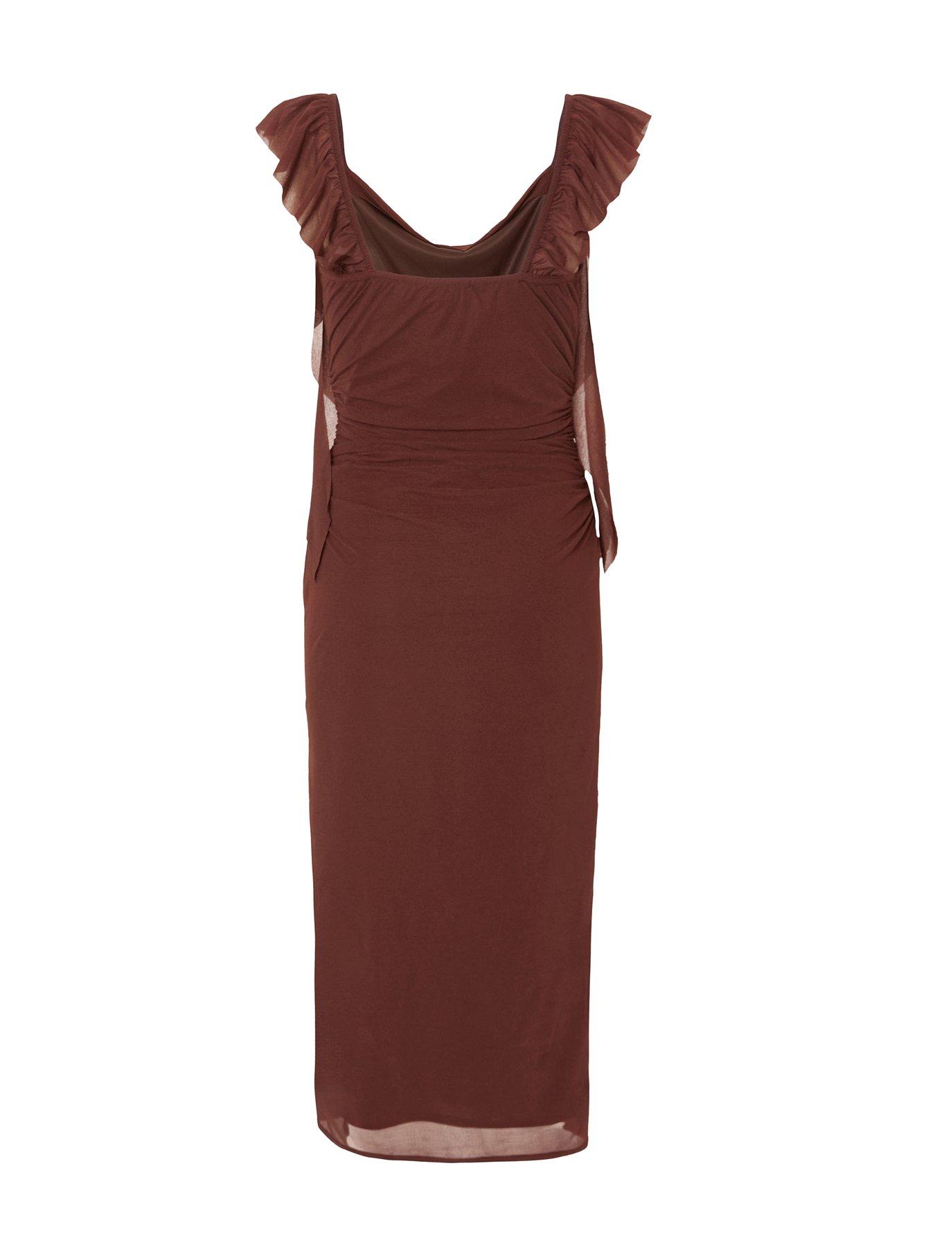 Image 5 of 6 of Quiz Brown Frill Midi Dress