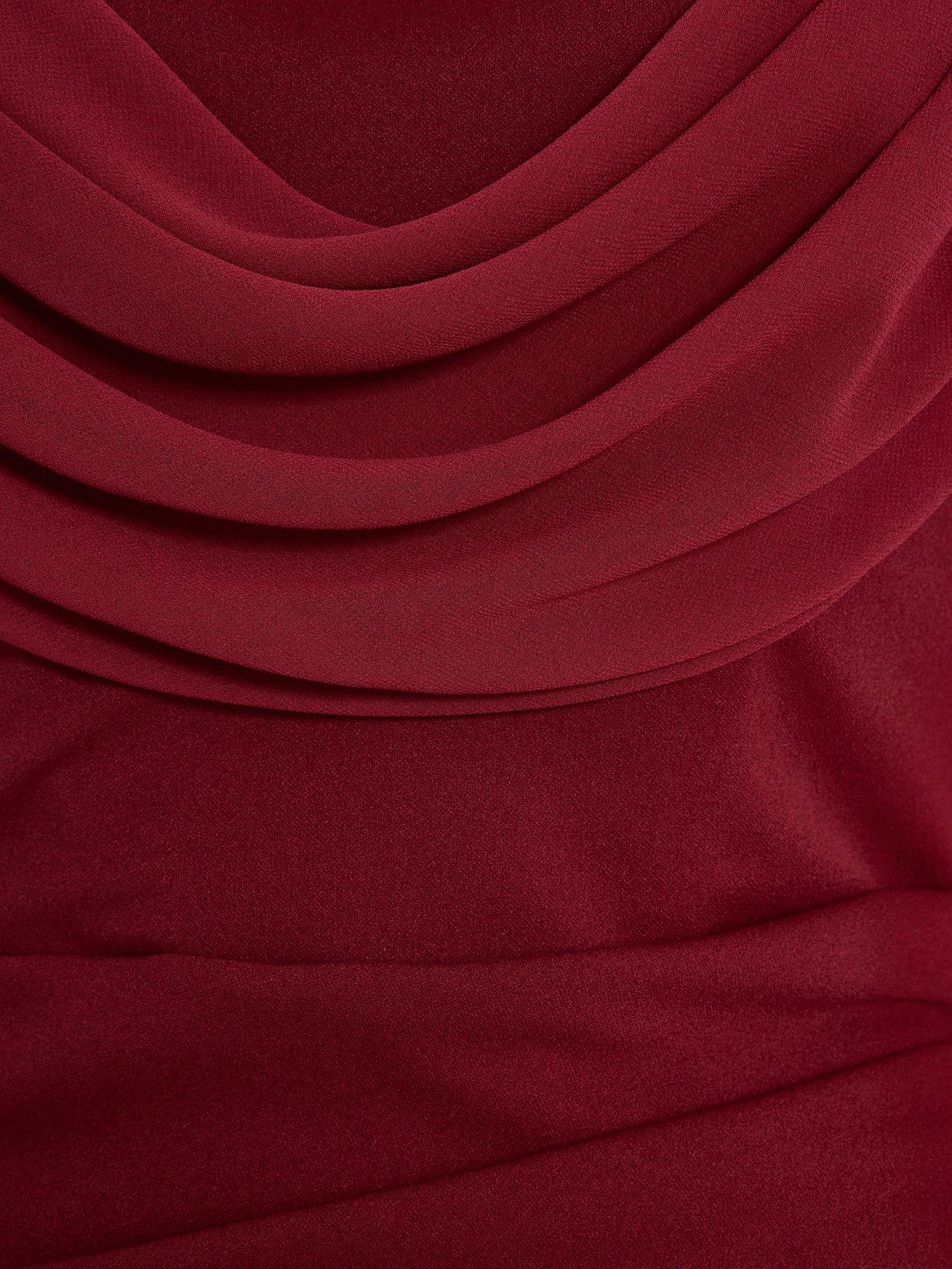 Image 6 of 6 of Quiz Dark Red Chiffon Bardot Maxi Dress