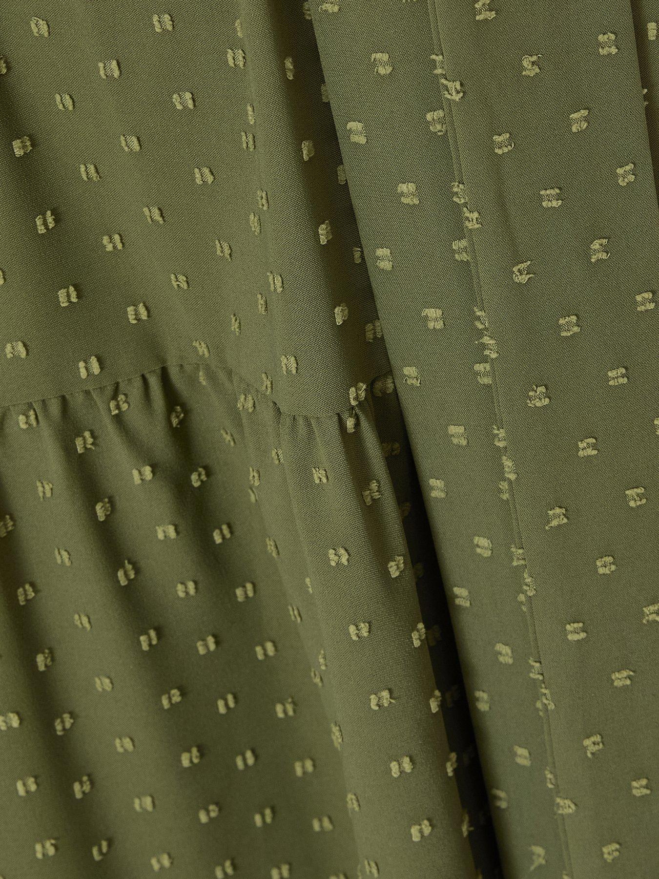 Image 6 of 6 of Quiz Khaki Dobby Tie Waist Midi Dress