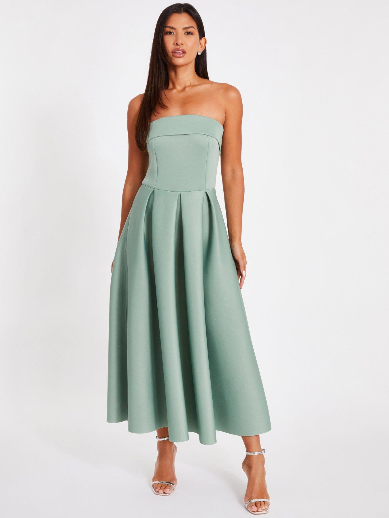 Quiz Light Green Bandeau Skater Dress | Littlewoods