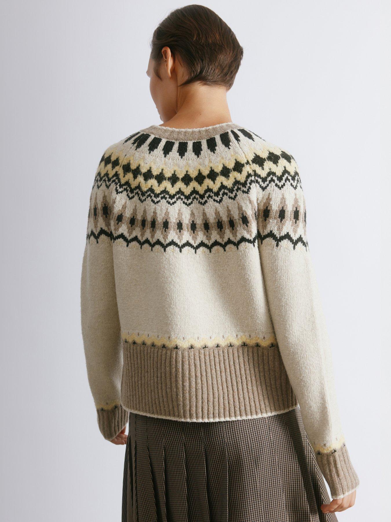  image of albaray-fairisle-yoke-cardigan-brown