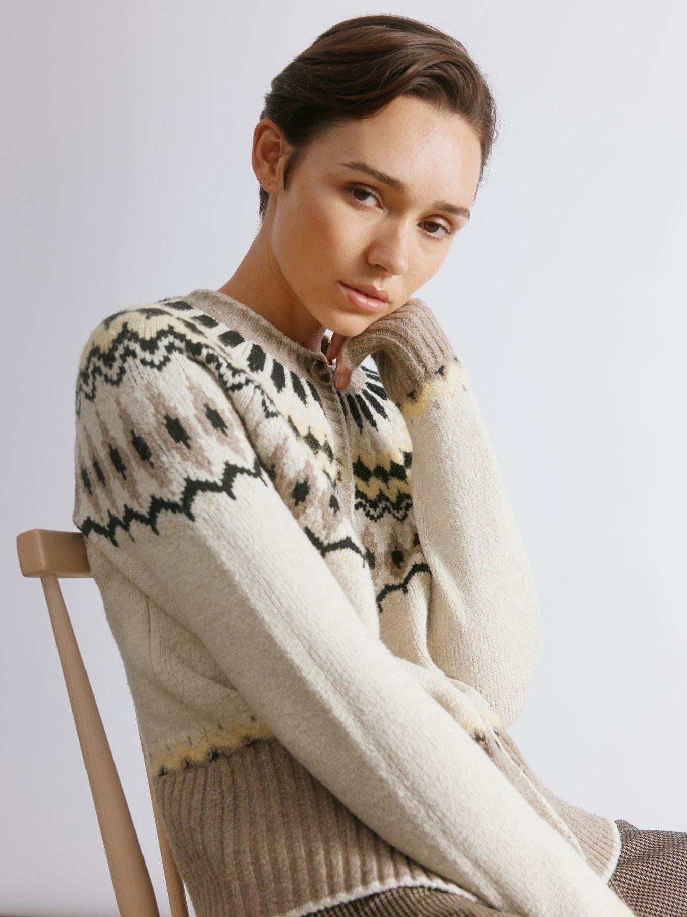  image of albaray-fairisle-yoke-cardigan-brown
