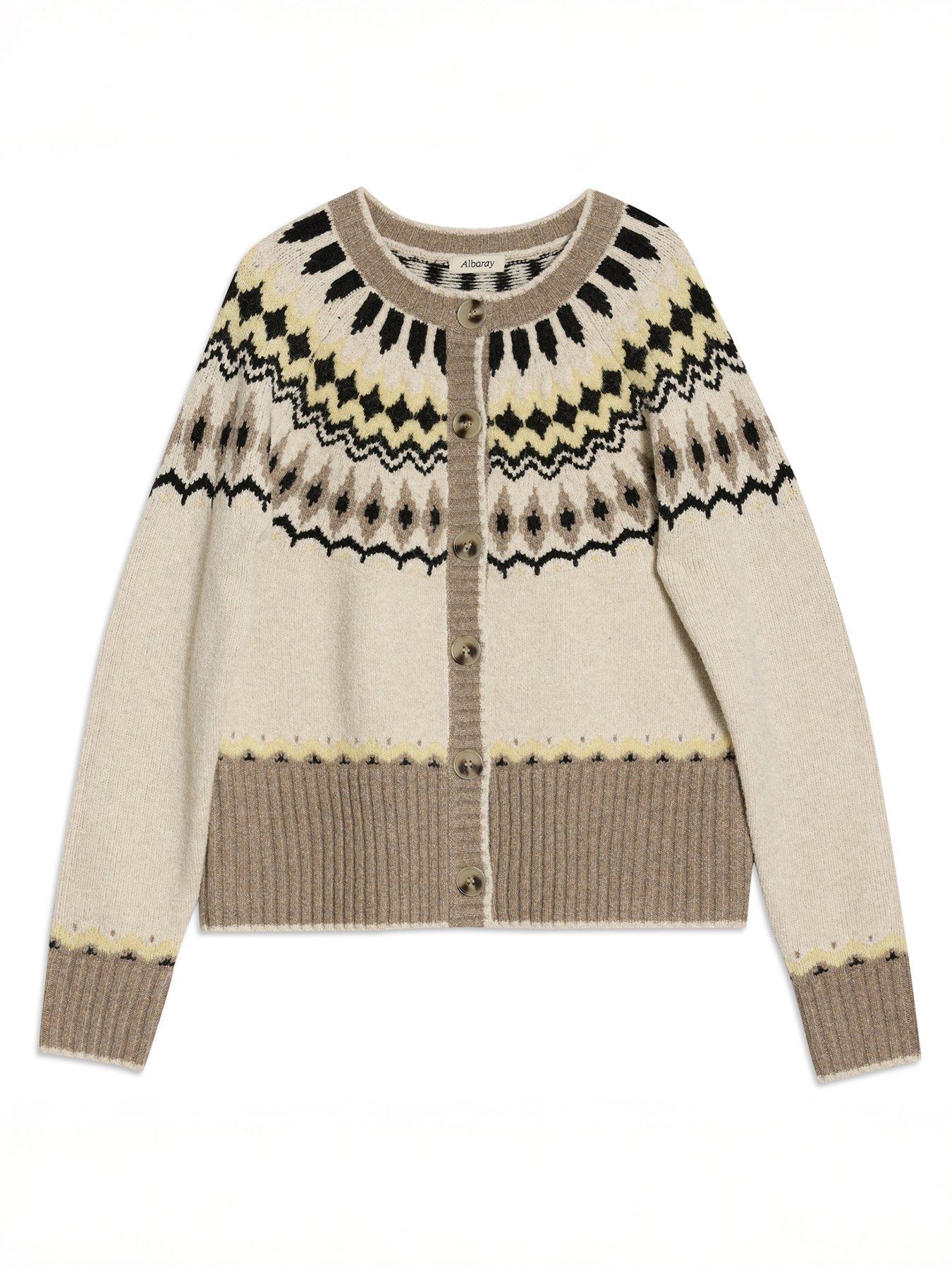  image of albaray-fairisle-yoke-cardigan-brown