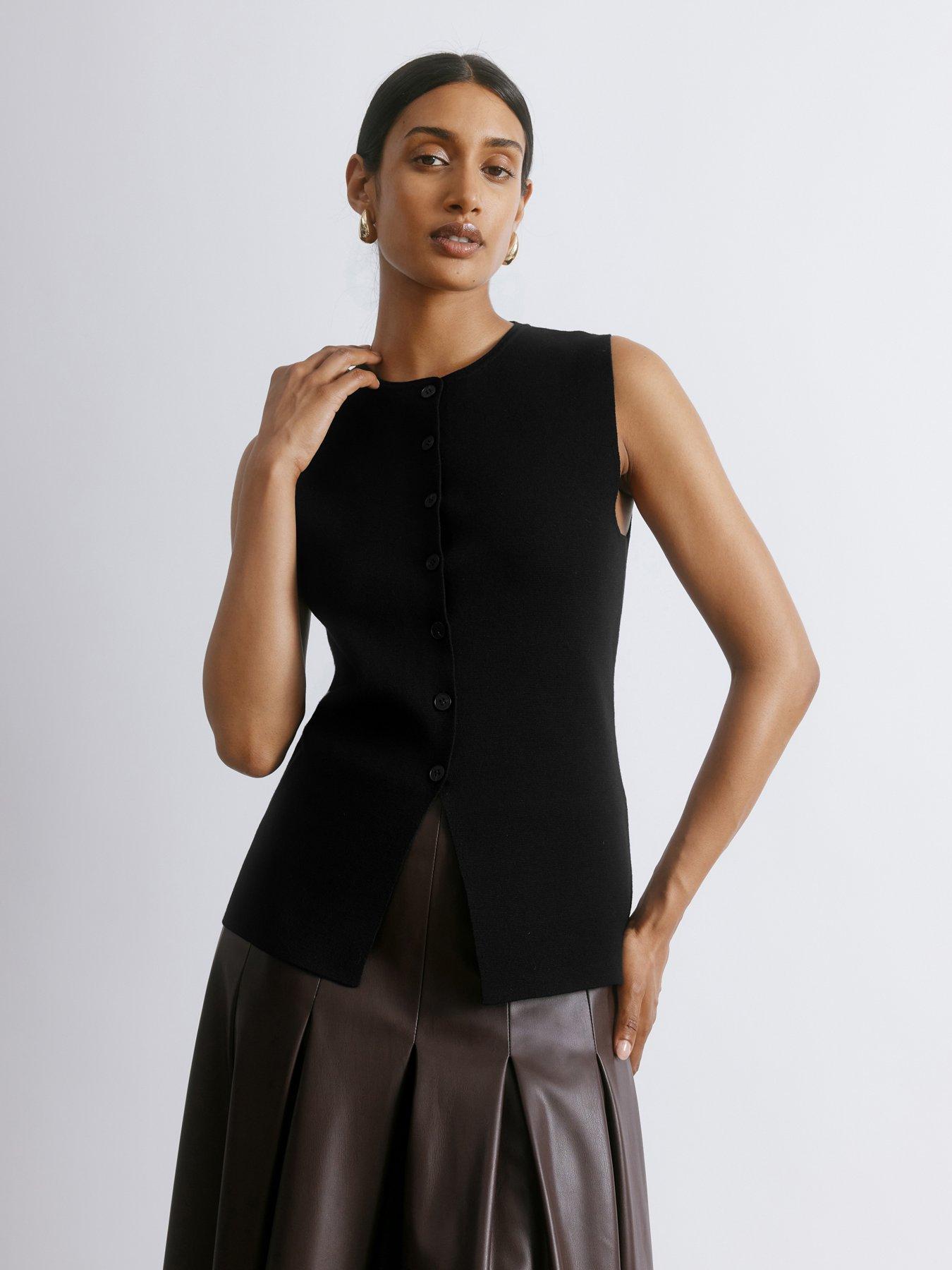 undefined Rib Longline Waistcoat - Black
