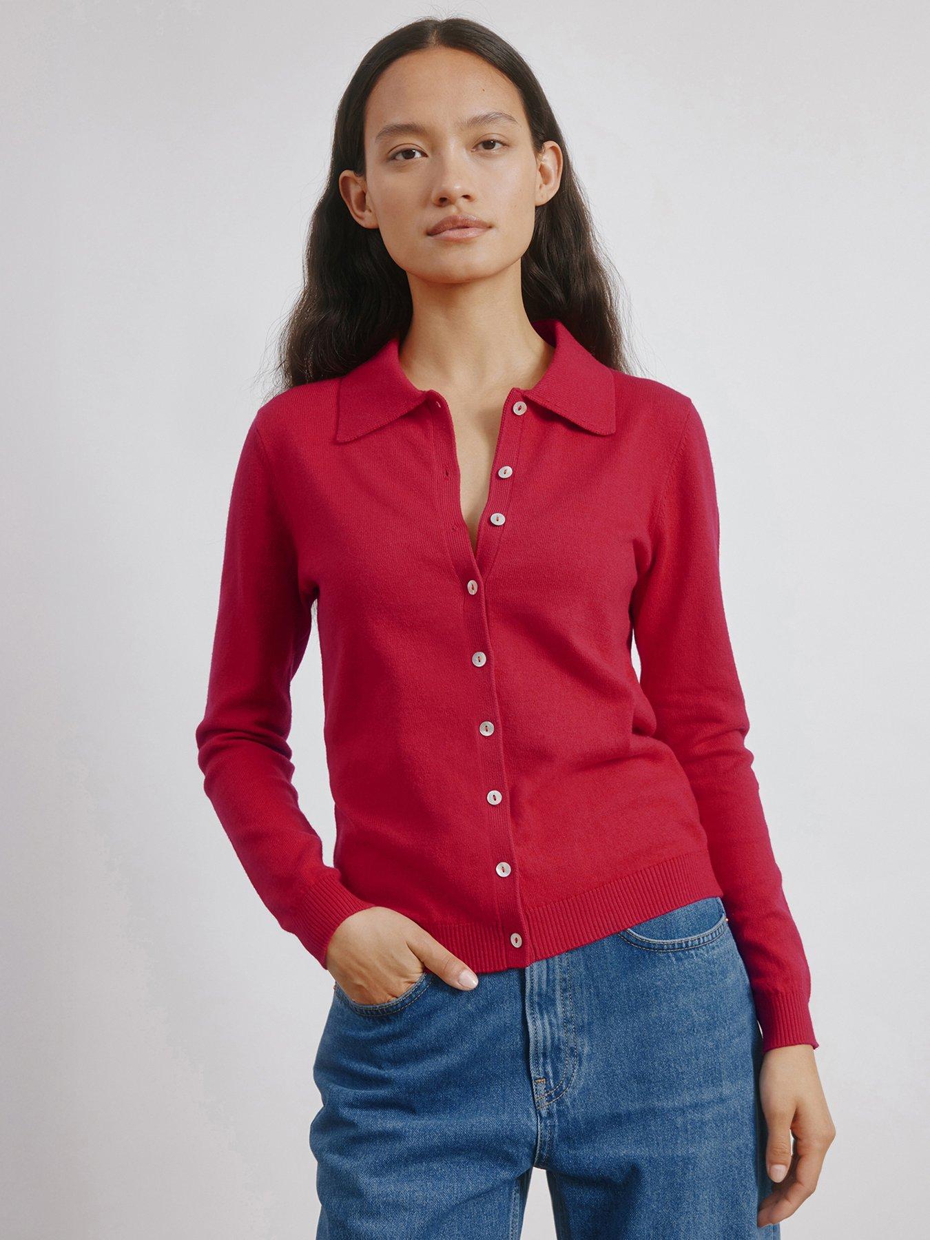undefined Button Through Polo Top - Red