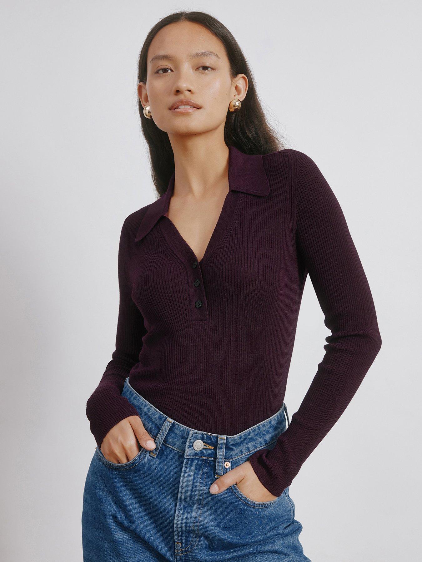 Albaray Rib V Neck Button Top - Red