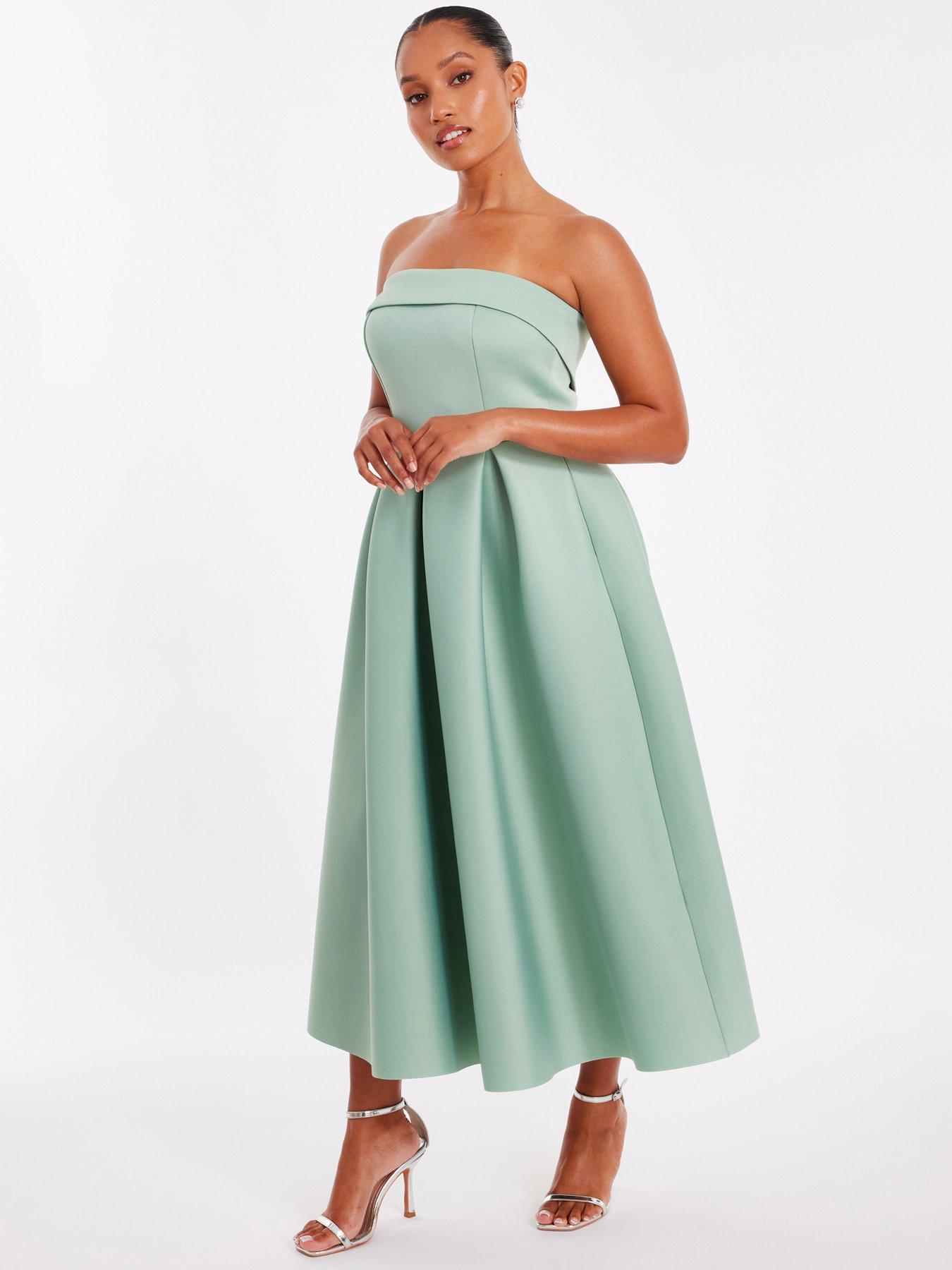 Image 3 of 6 of Quiz Petite Sage Bandeau Skater Dress