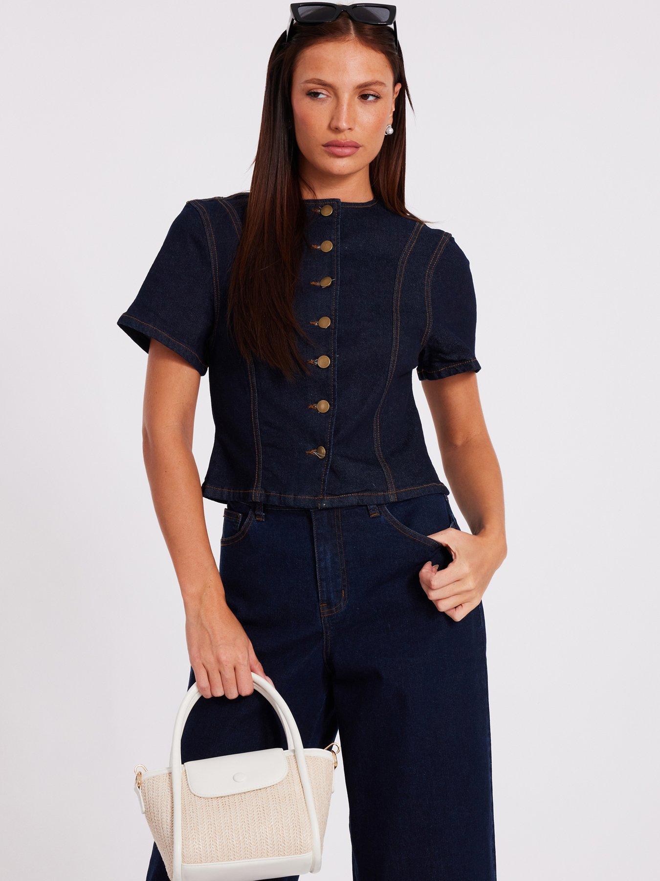 undefined Indigo Denim Button Front Top