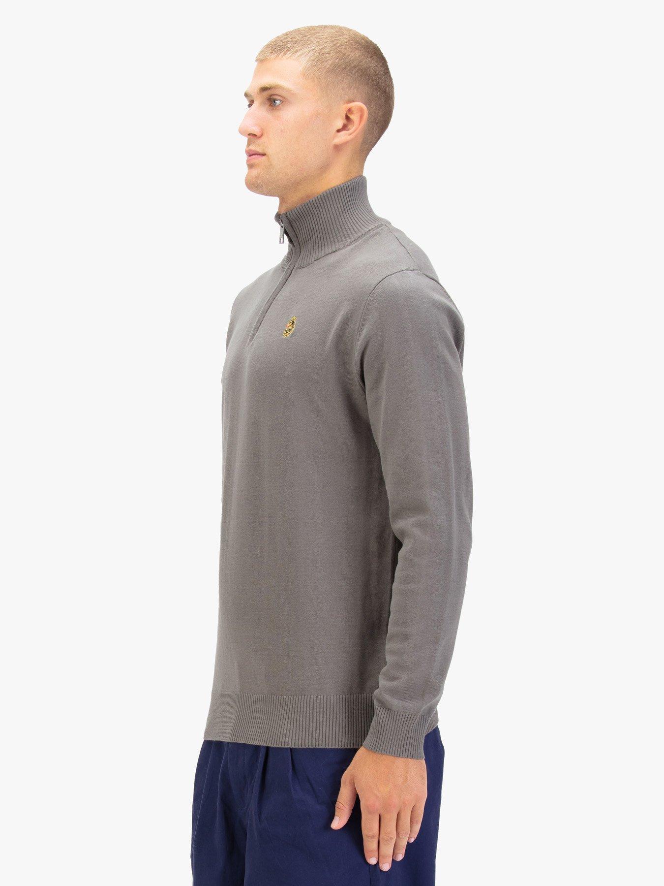  image of luke-1977-pretender-knitted-quarter-zip-grey