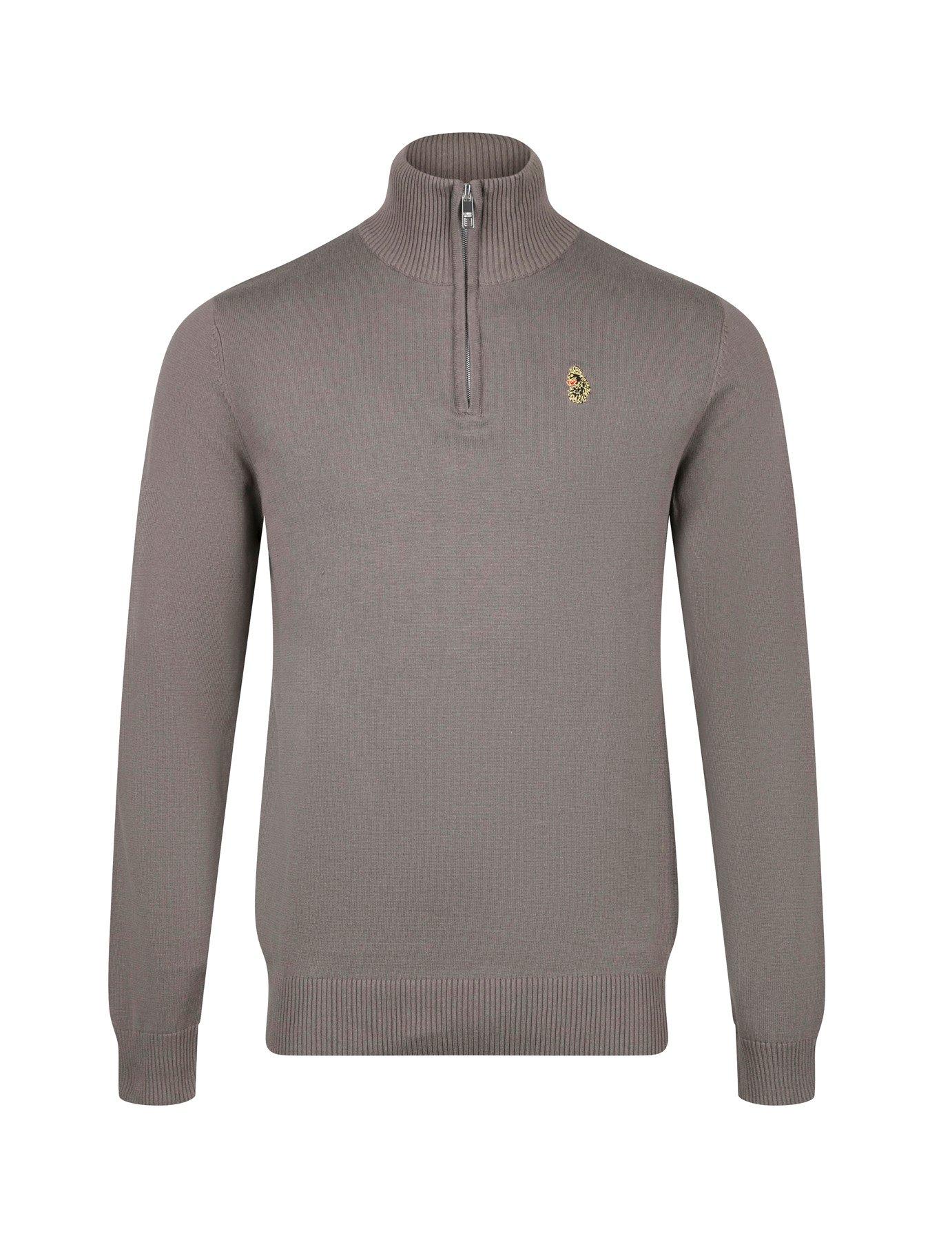  image of luke-1977-pretender-knitted-quarter-zip-grey