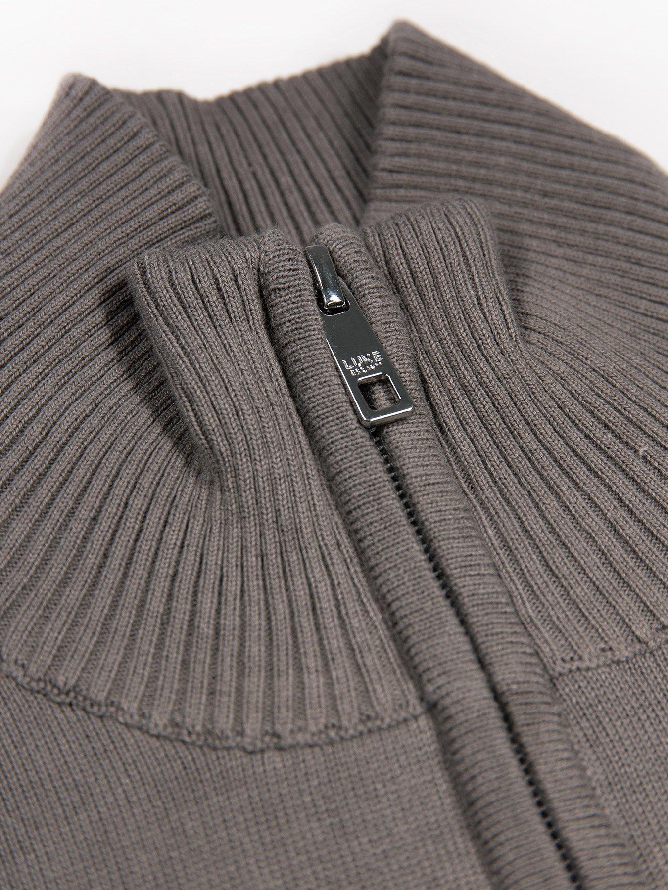  image of luke-1977-pretender-knitted-quarter-zip-grey