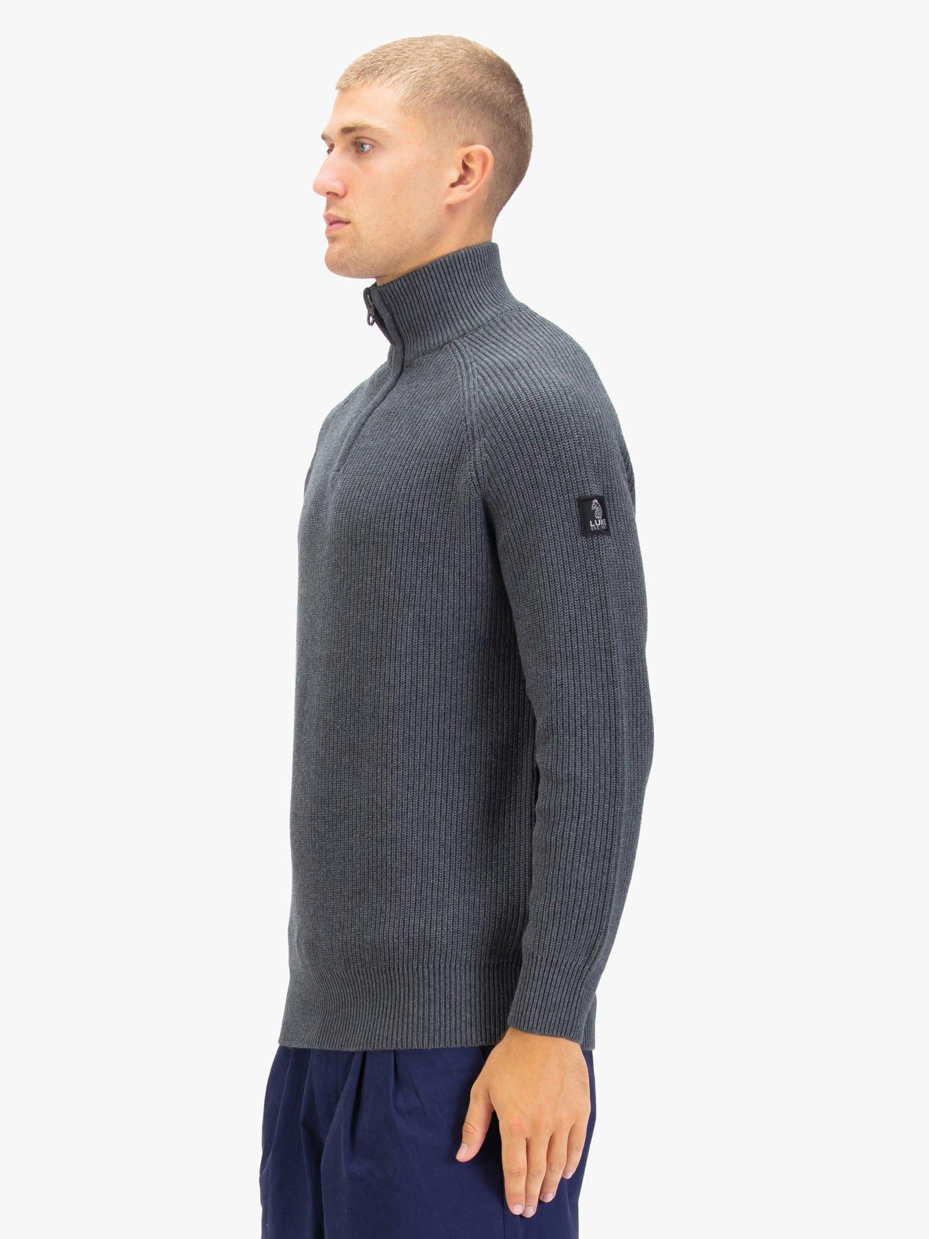 Image 2 of 6 of Luke 1977 Watton Plated Knitted 1/4 Zip - Grey