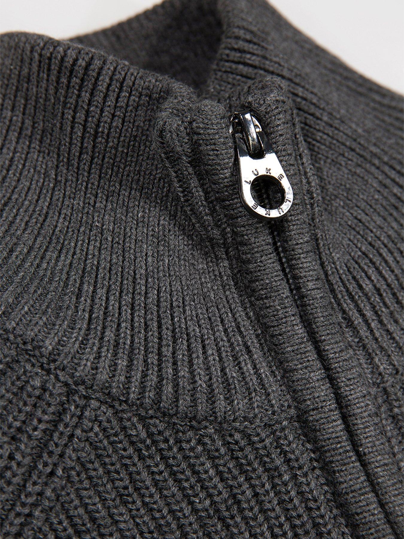 Image 6 of 6 of Luke 1977 Watton Plated Knitted 1/4 Zip - Grey