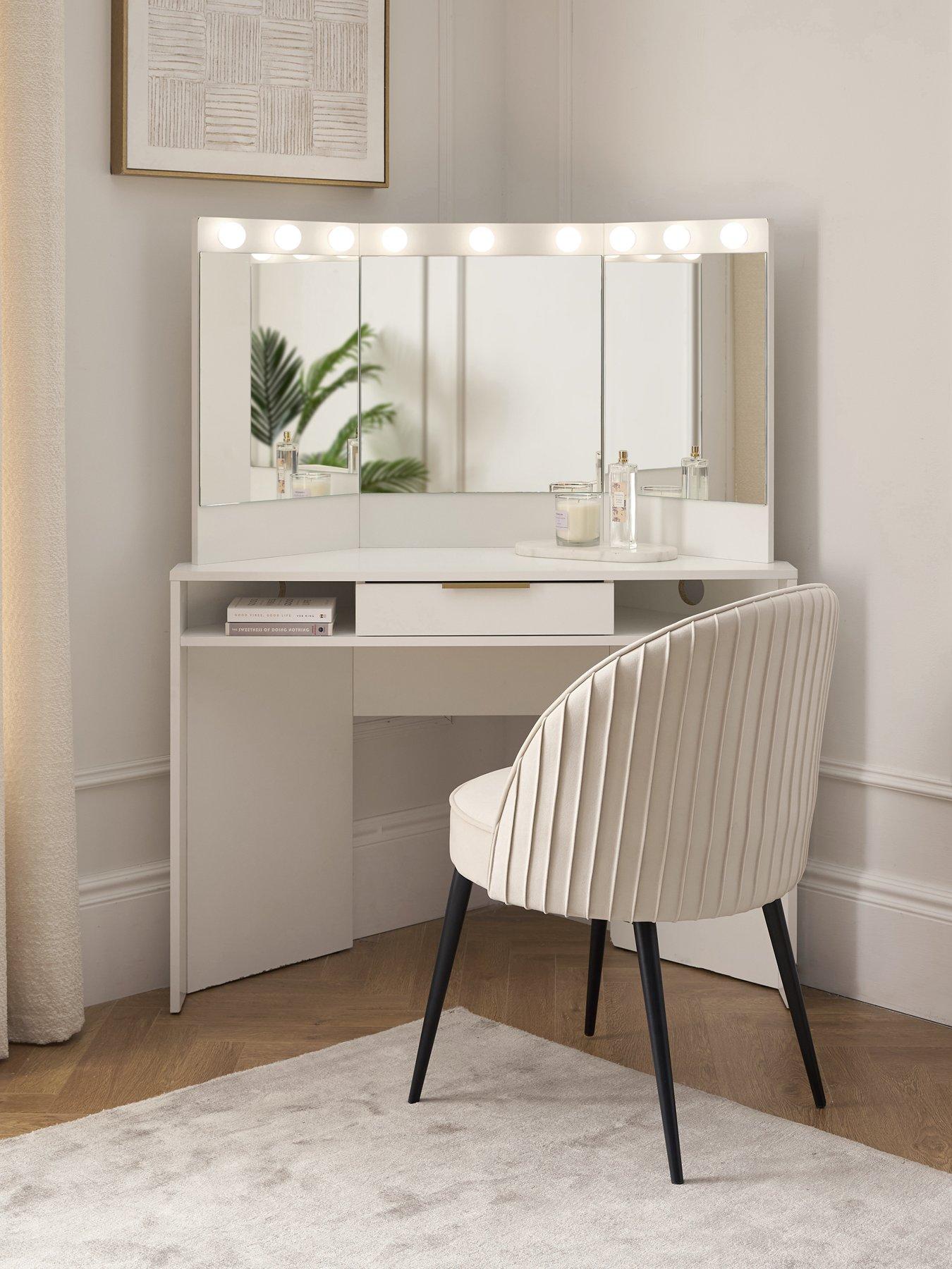  image of very-home-jessie-matt-corner-dressing-table-with-mirror-white-fscreg-certified