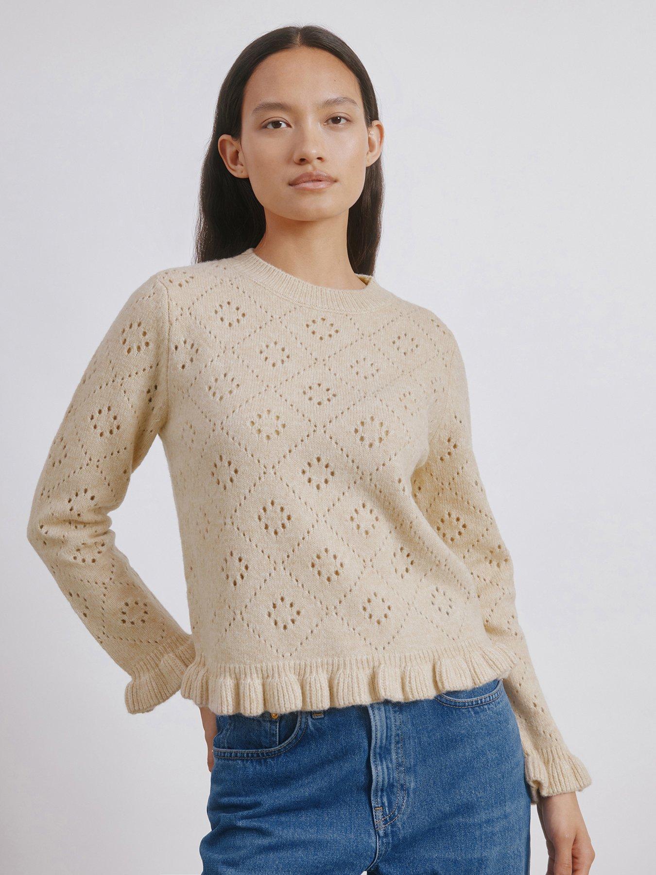 undefined Pointelle Ruffle Jumper - Cream