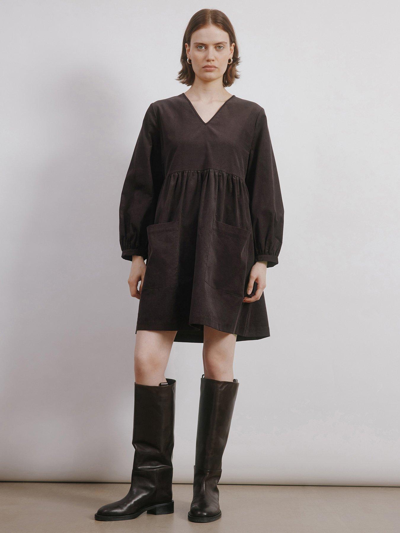 undefined Short Cord Pocket Dress - Brown
