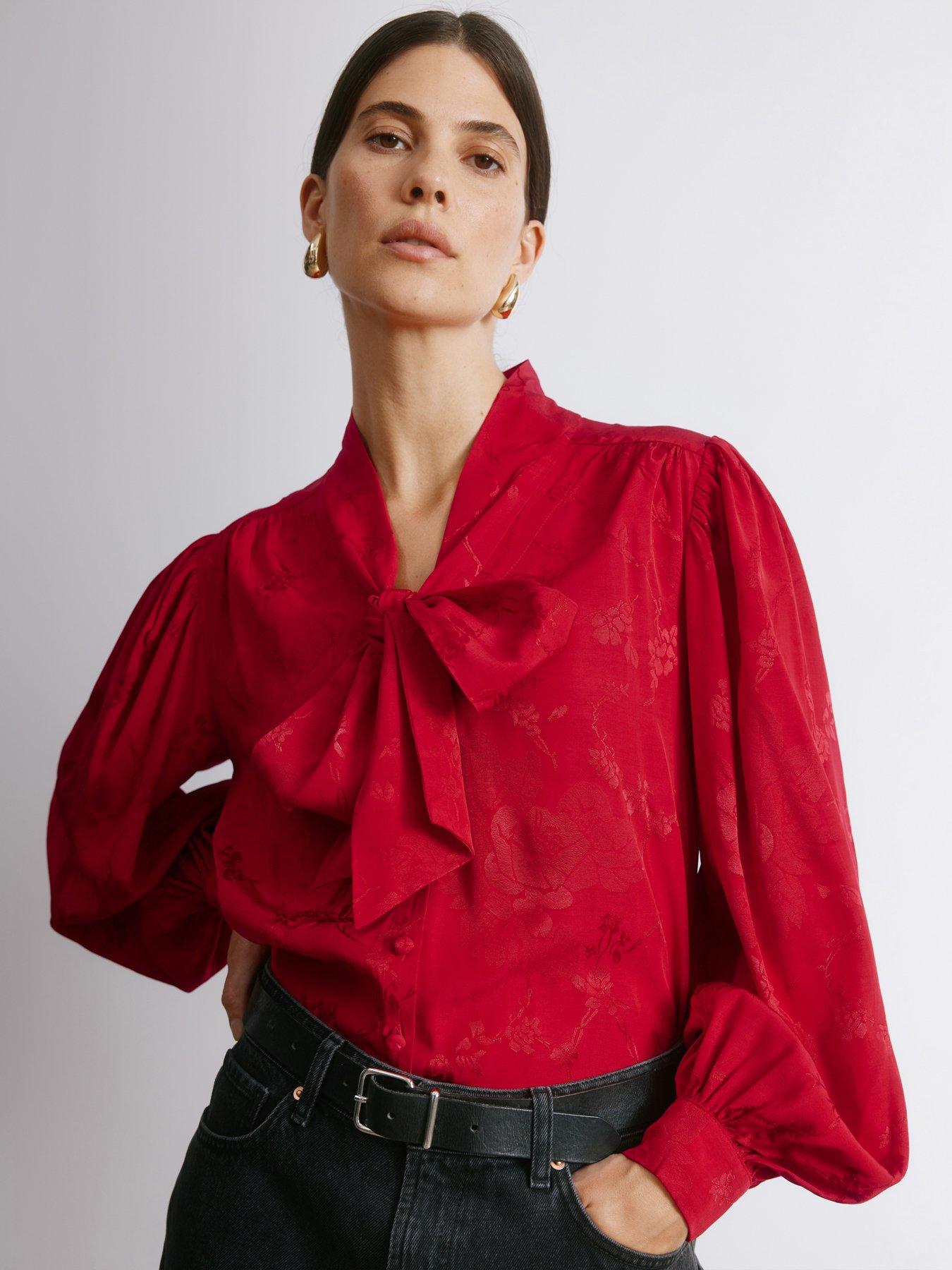 front image of albaray-jacquard-satin-top-red
