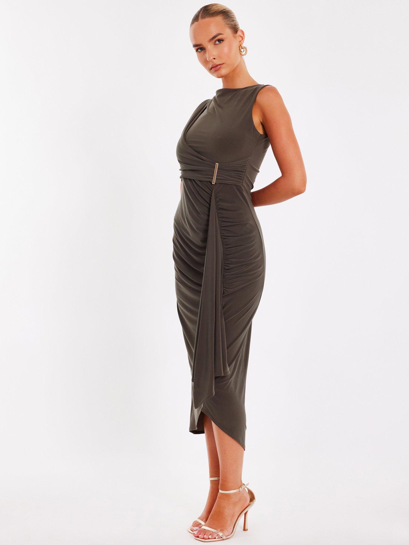 Image 3 of 6 of Quiz Olive Wrap Midaxi Dress