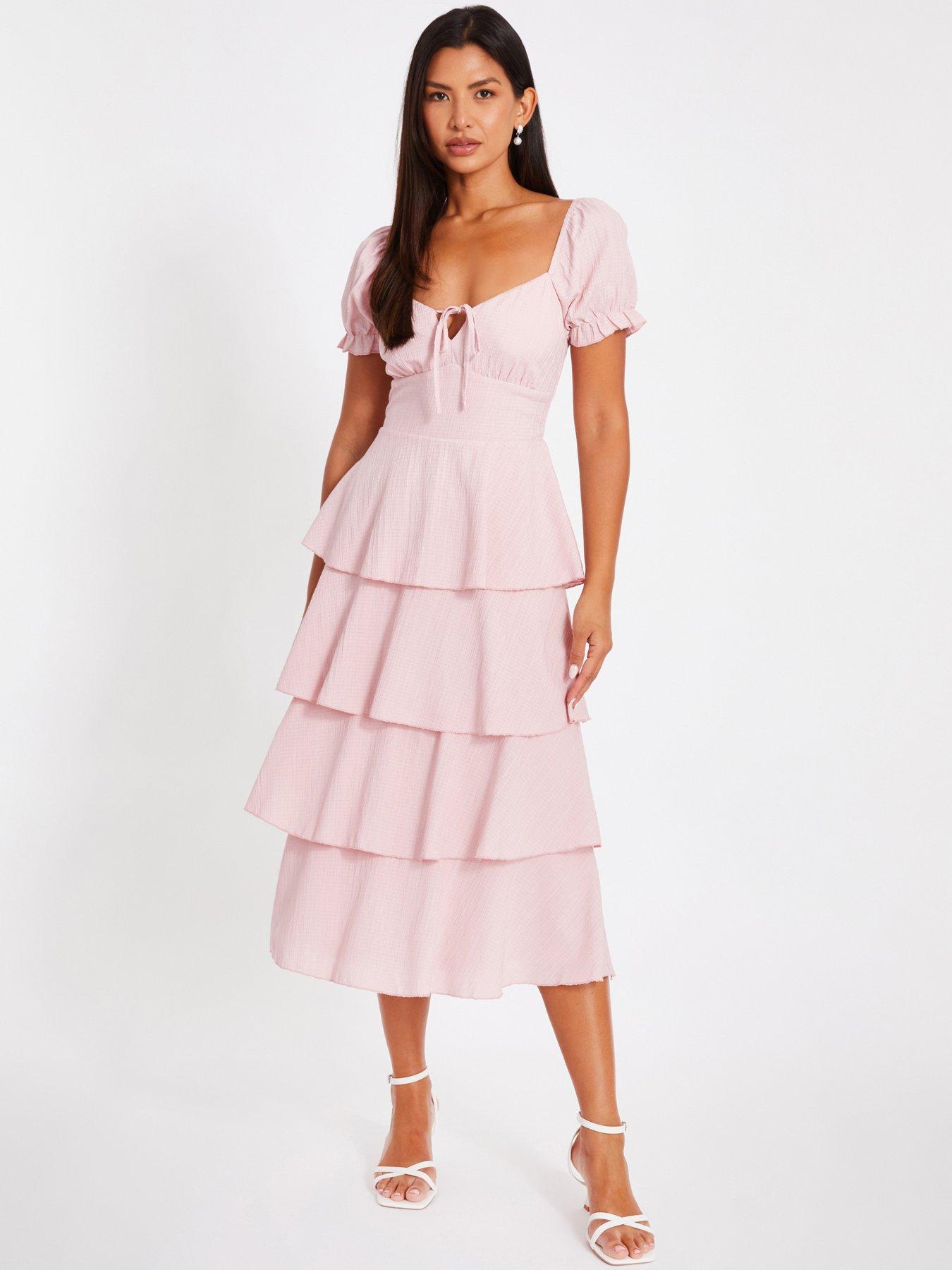 Image 1 of 6 of Quiz Pale Pink Tiered Midi Dress