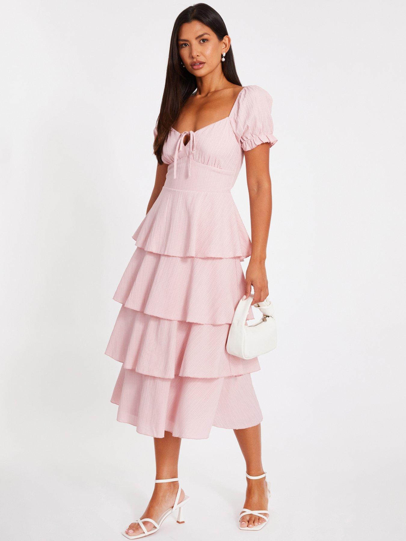 Image 3 of 6 of Quiz Pale Pink Tiered Midi Dress