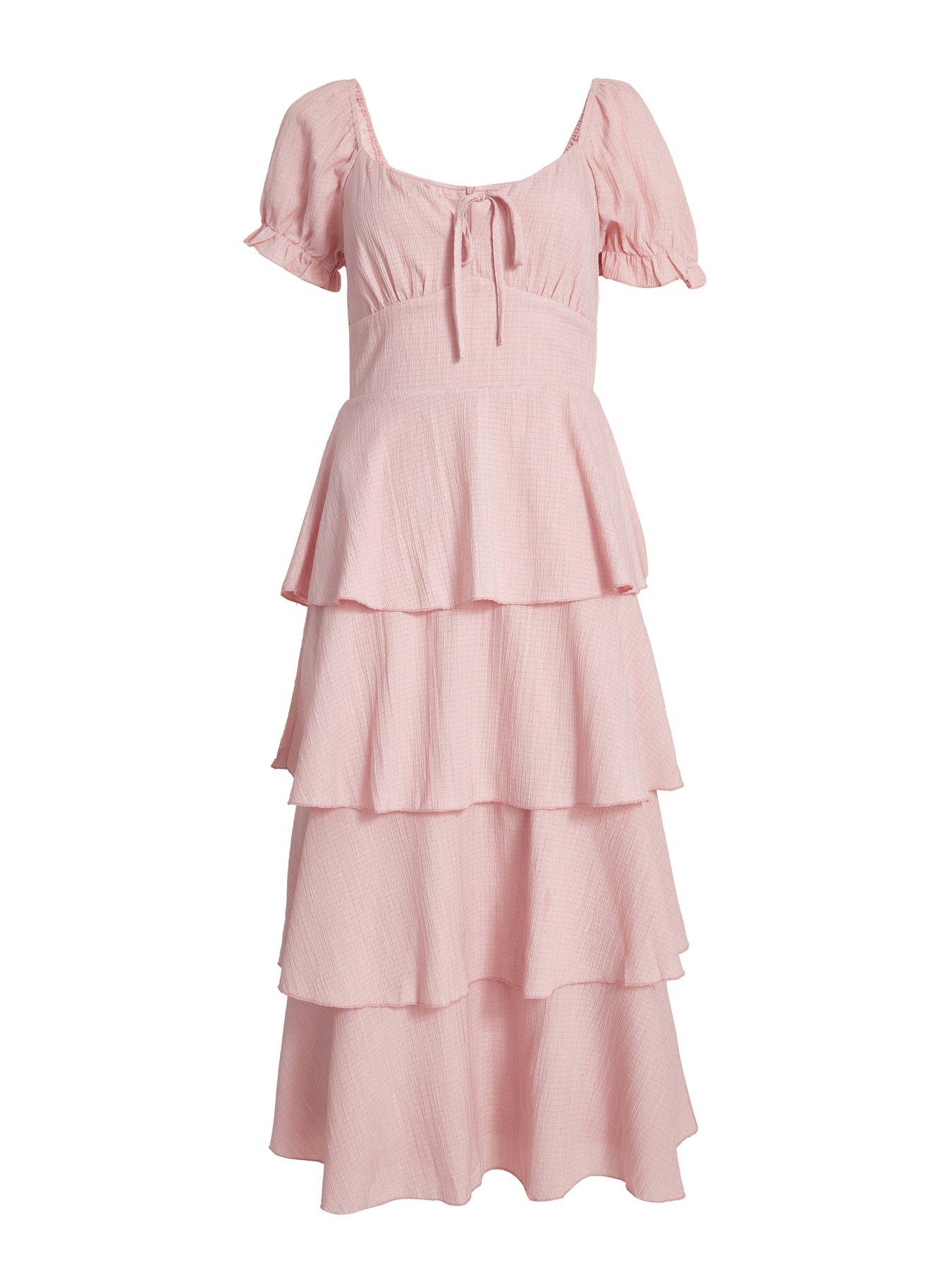 Image 4 of 6 of Quiz Pale Pink Tiered Midi Dress