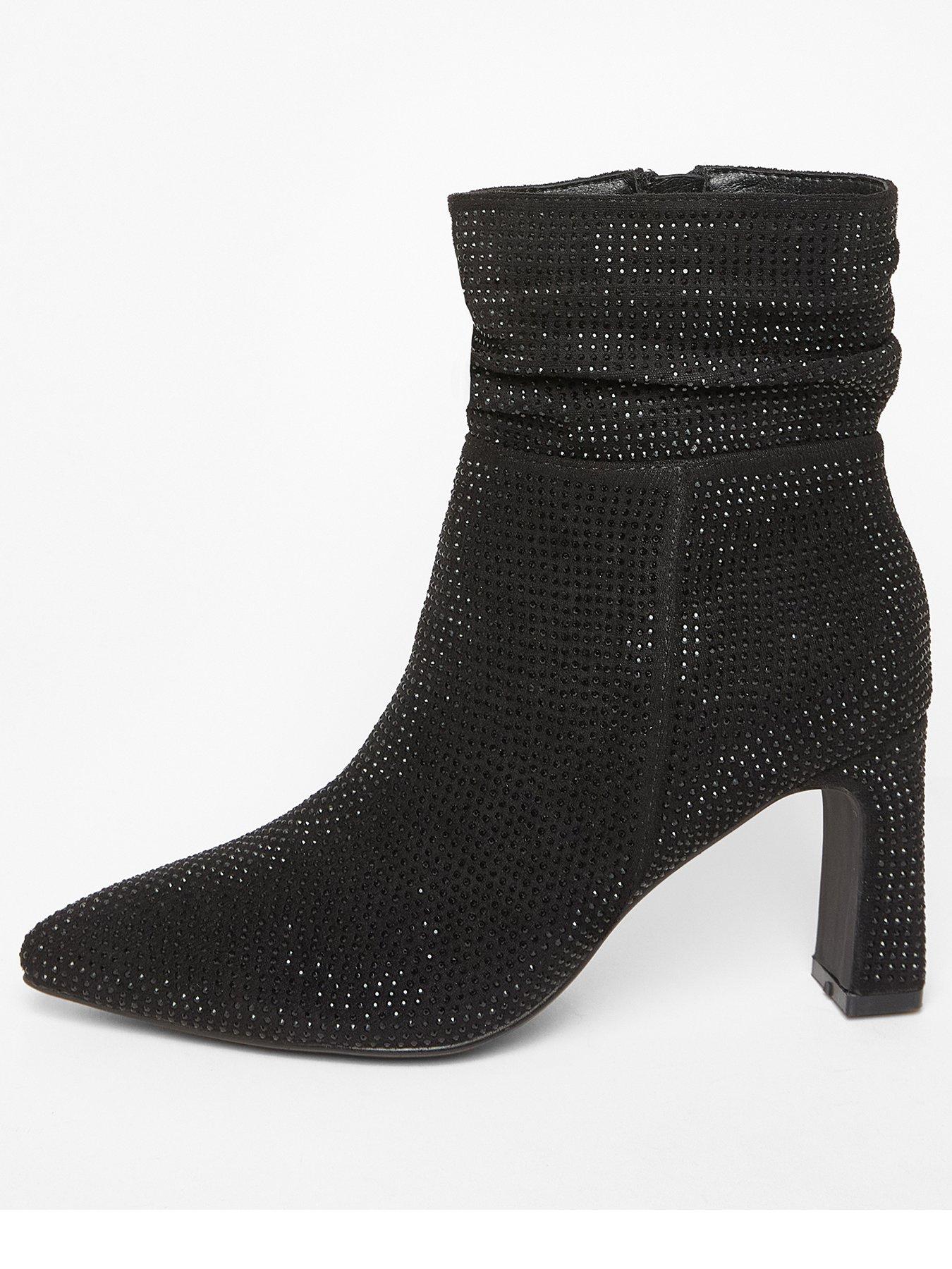 Image 1 of 5 of Quiz Black Diamante Heeled Boot