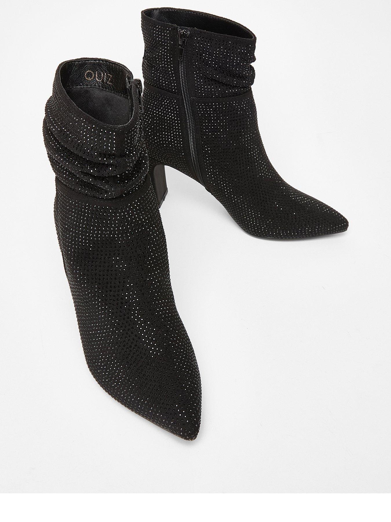 Image 2 of 5 of Quiz Black Diamante Heeled Boot
